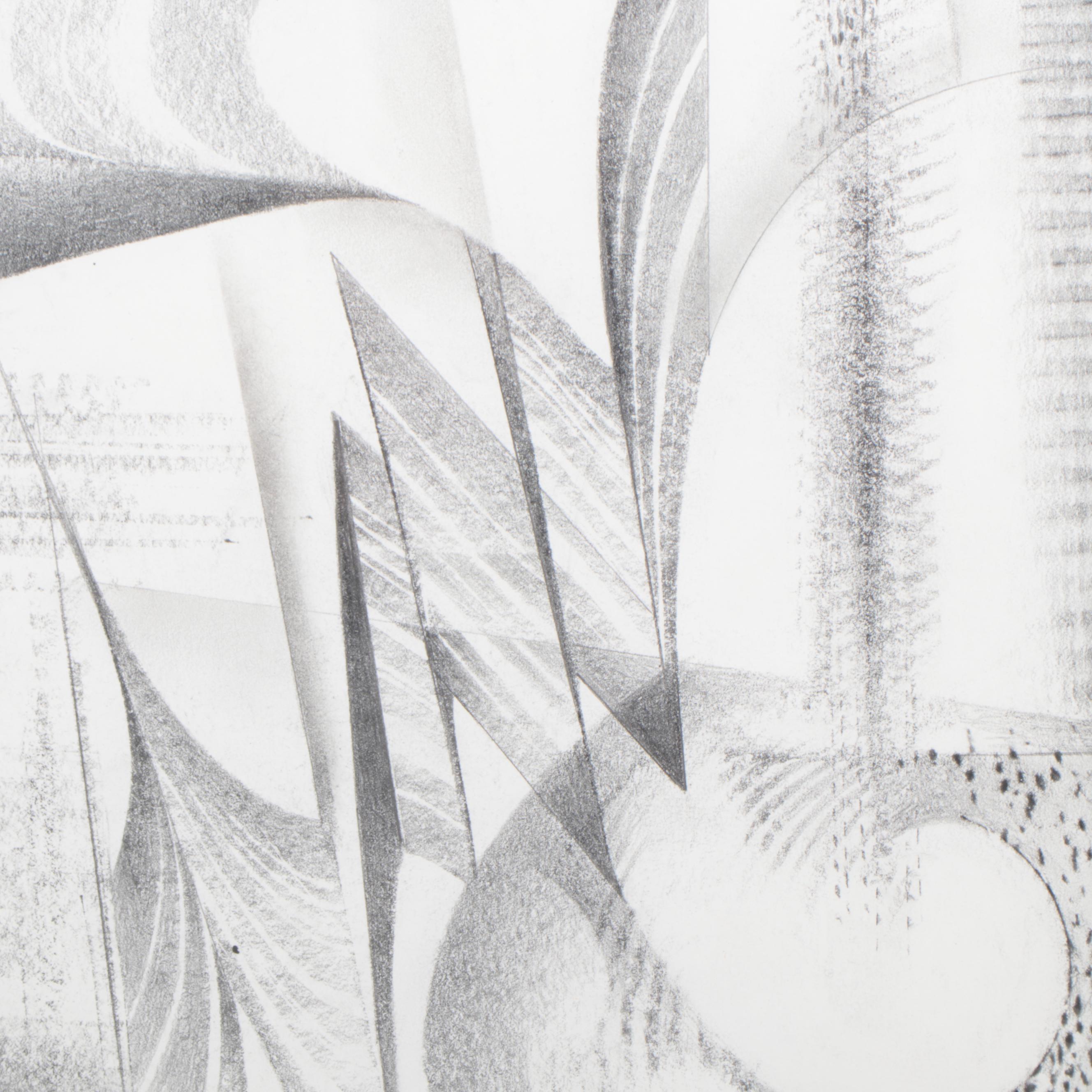 Medard Klein Abstract Non-Objective Graphite Drawing, Late 20th Century