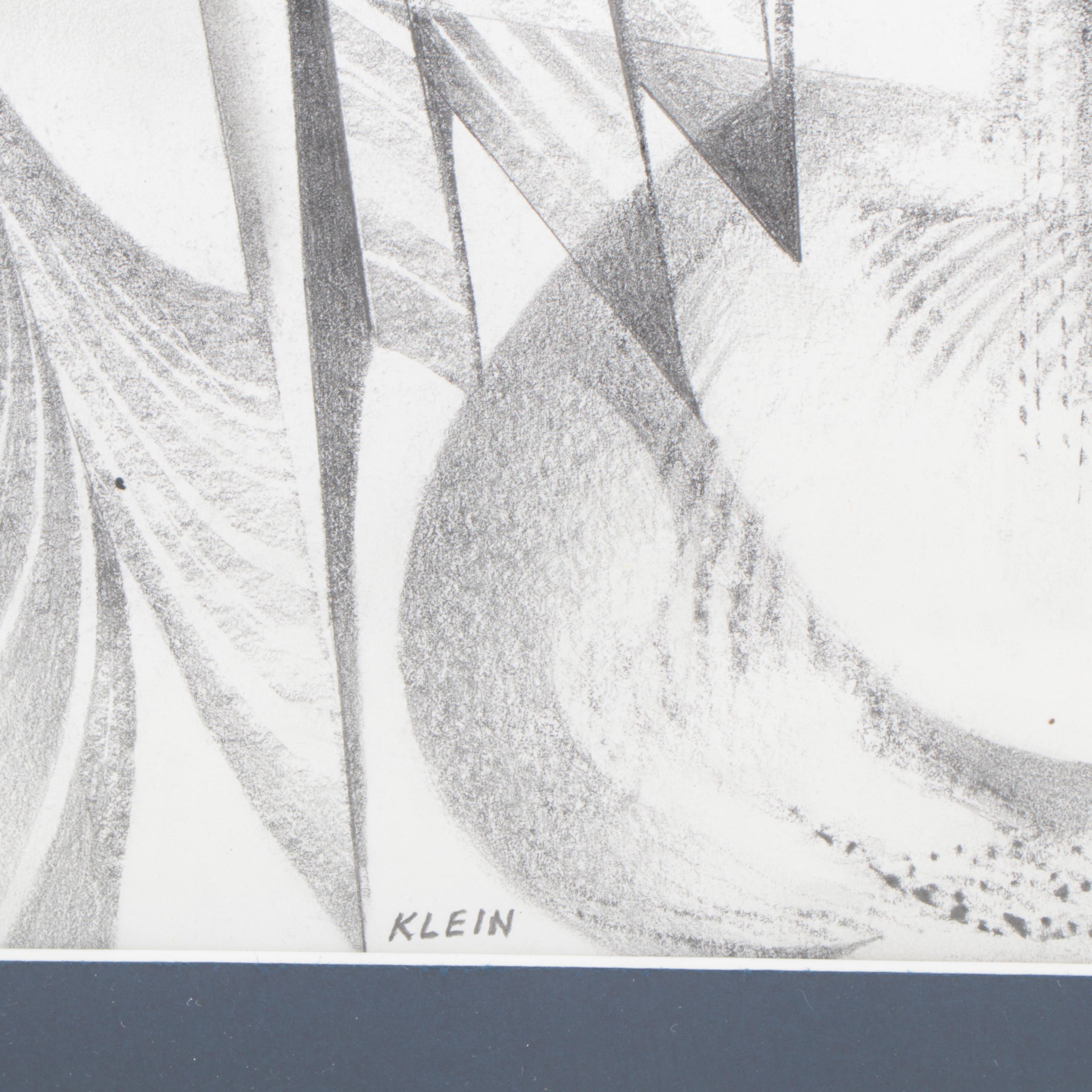 Medard Klein Abstract Non-Objective Graphite Drawing, Late 20th Century