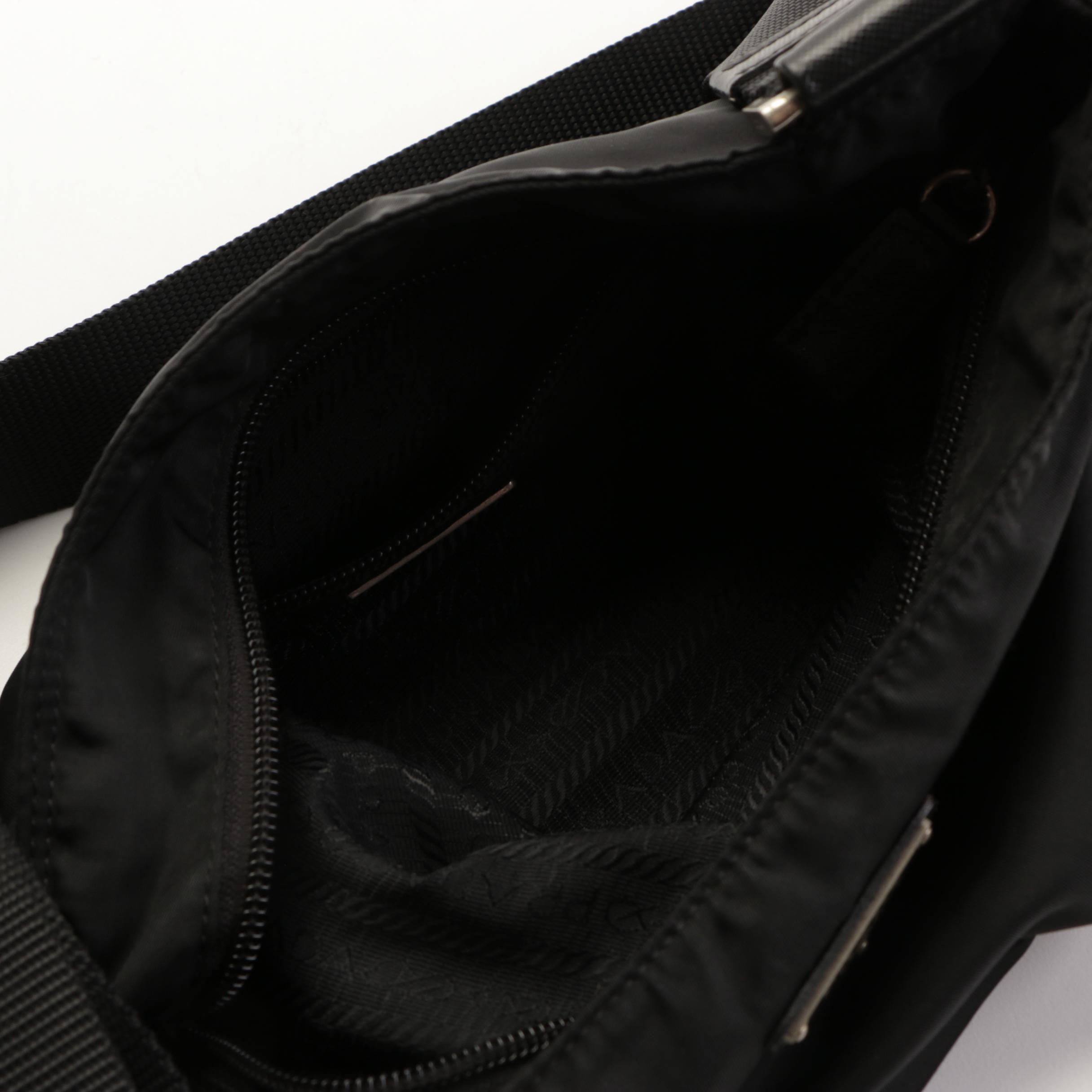 Prada Flat Crossbody Bag in Black Tessuto Nylon and Leather