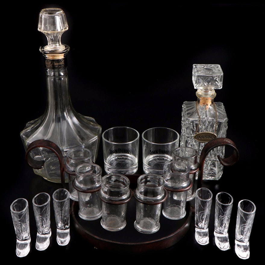 Jack Daniels with Other Glass Drinkware, Decanters and Shot Glass Holder