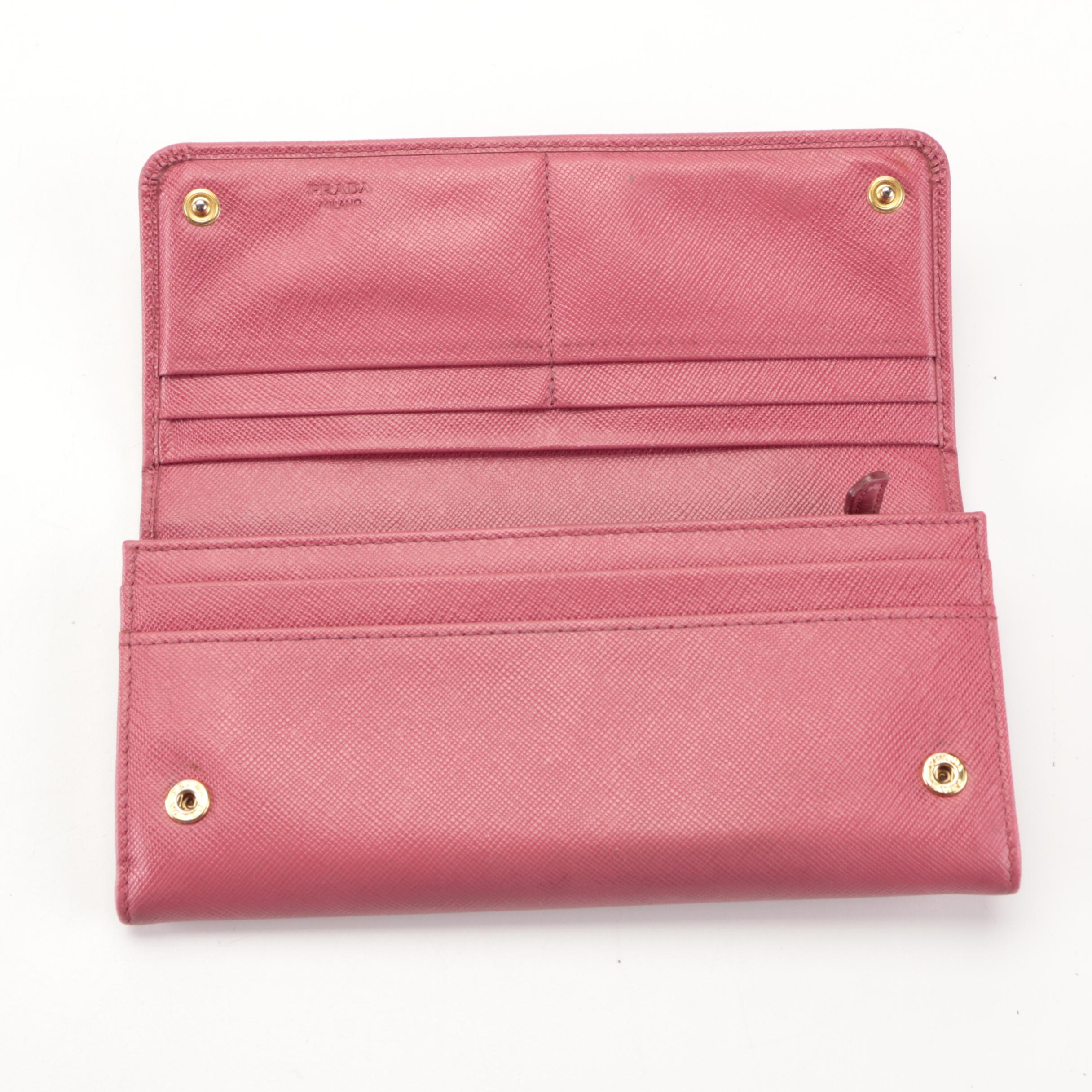 Prada Pink Saffiano Leather Continental Zip Wallet with Box