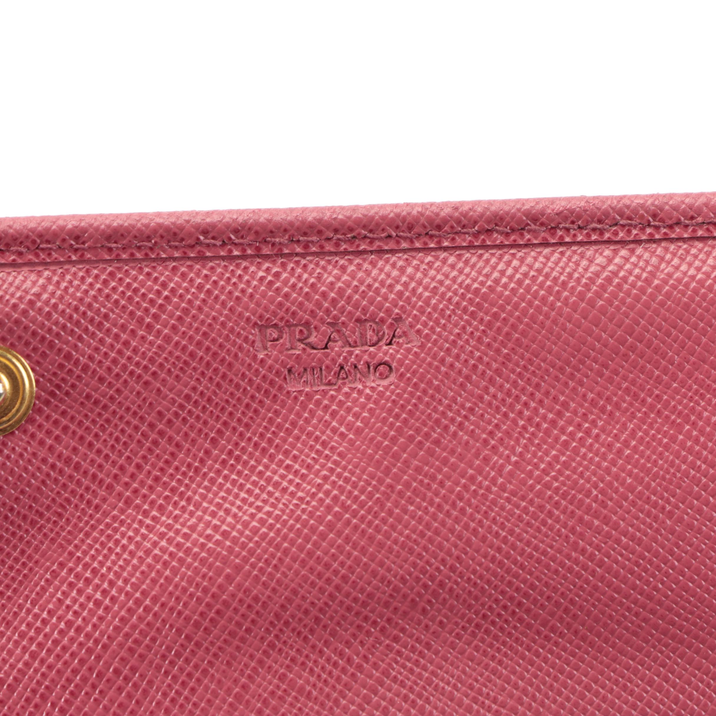 Prada Pink Saffiano Leather Continental Zip Wallet with Box