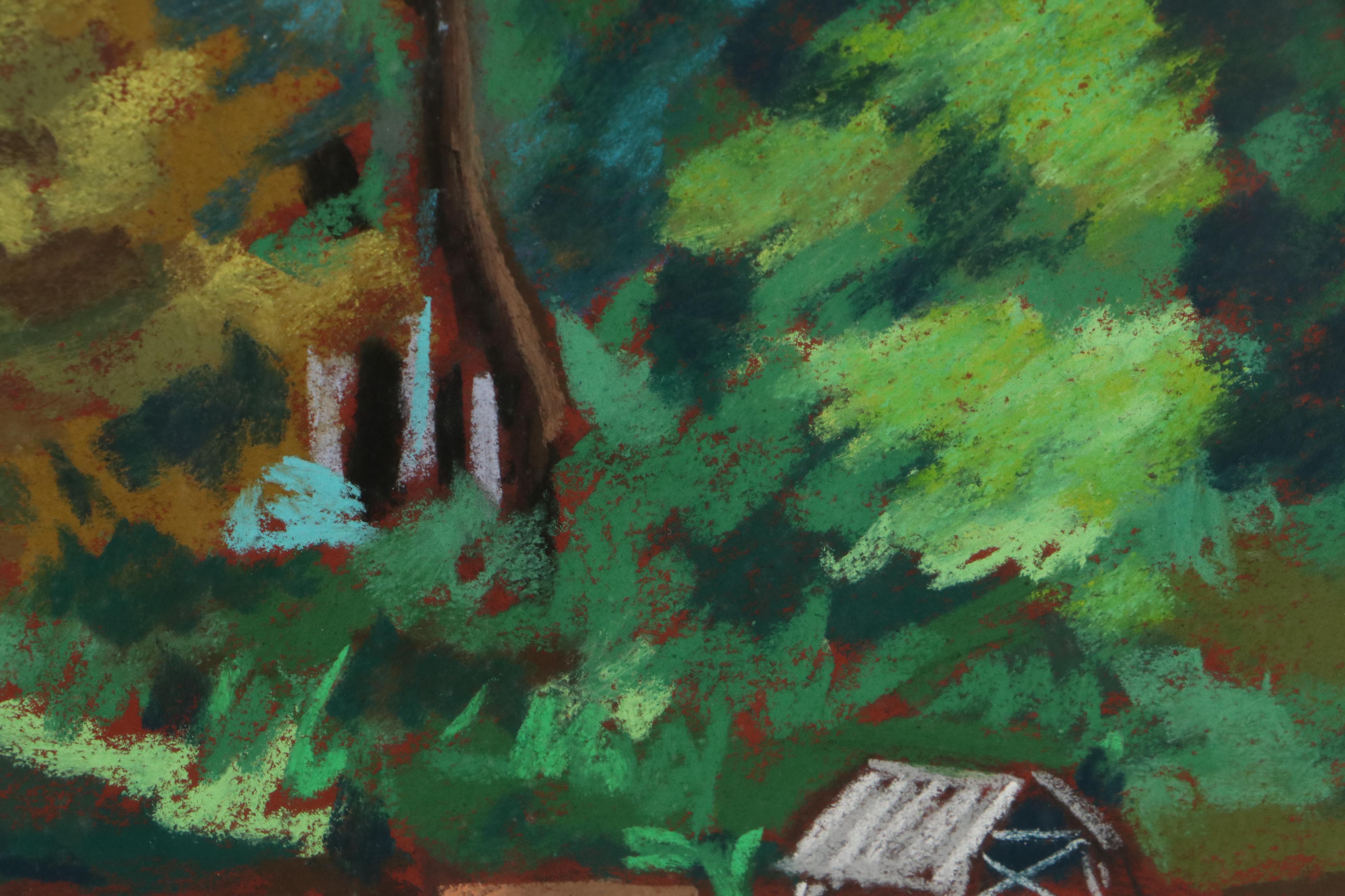 Martha Bator Pastel Drawing "The Picnic Place (Monastery)"