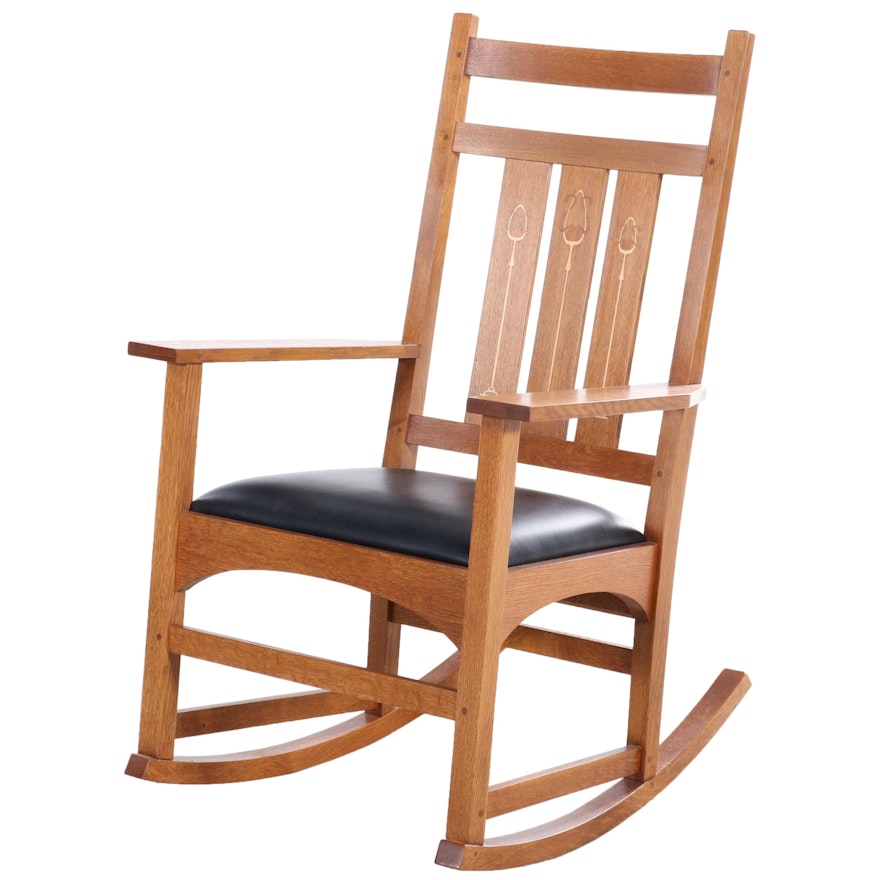 L.& J.G. Stickley/Nichols Stone, "Harvey Ellis" Inlaid Oak Rocking Chair