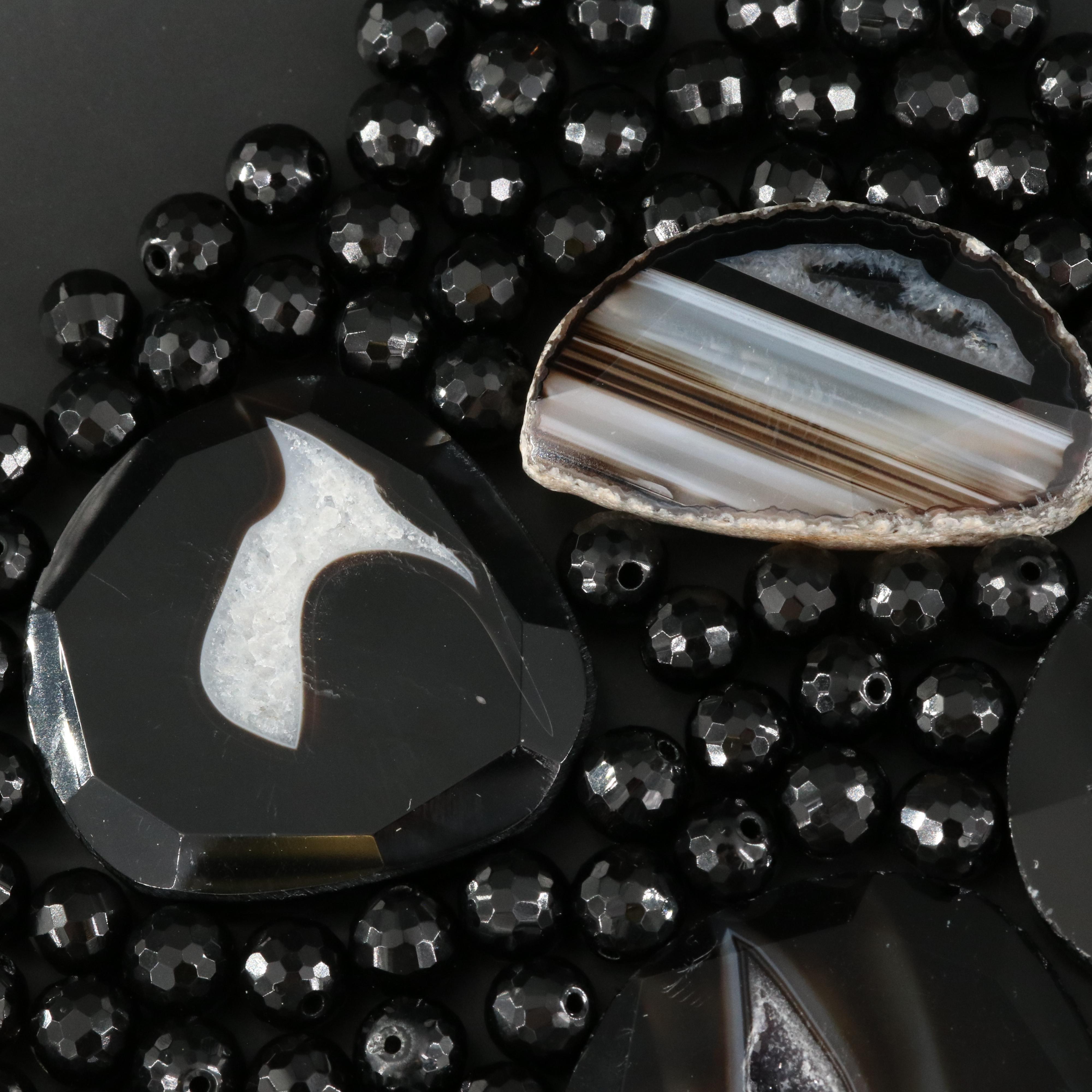 Loose Agate and Black Onyx Beads