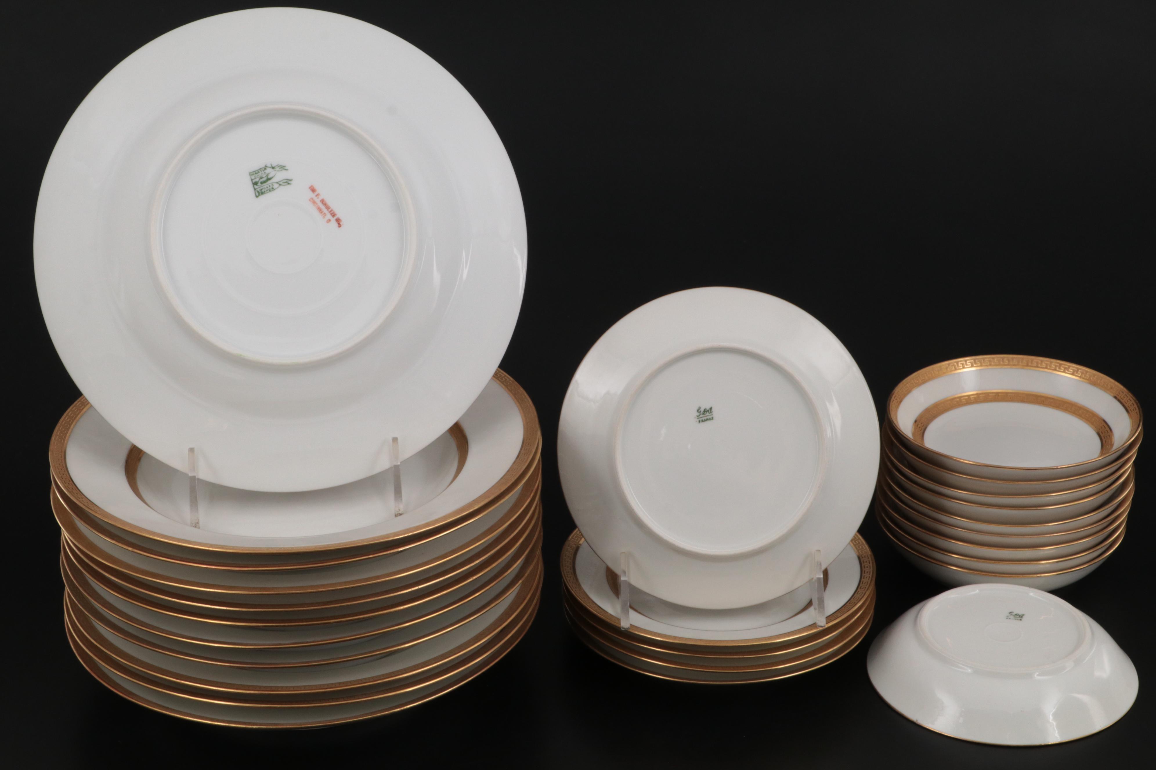 Haviland Limoges and Other Gold Rimmed Porcelain Dinnerware