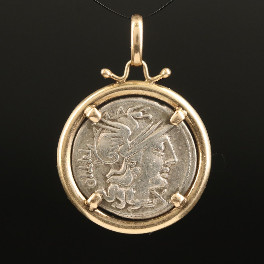 14K Coin Pendant with Roman Republican Silver Denarius