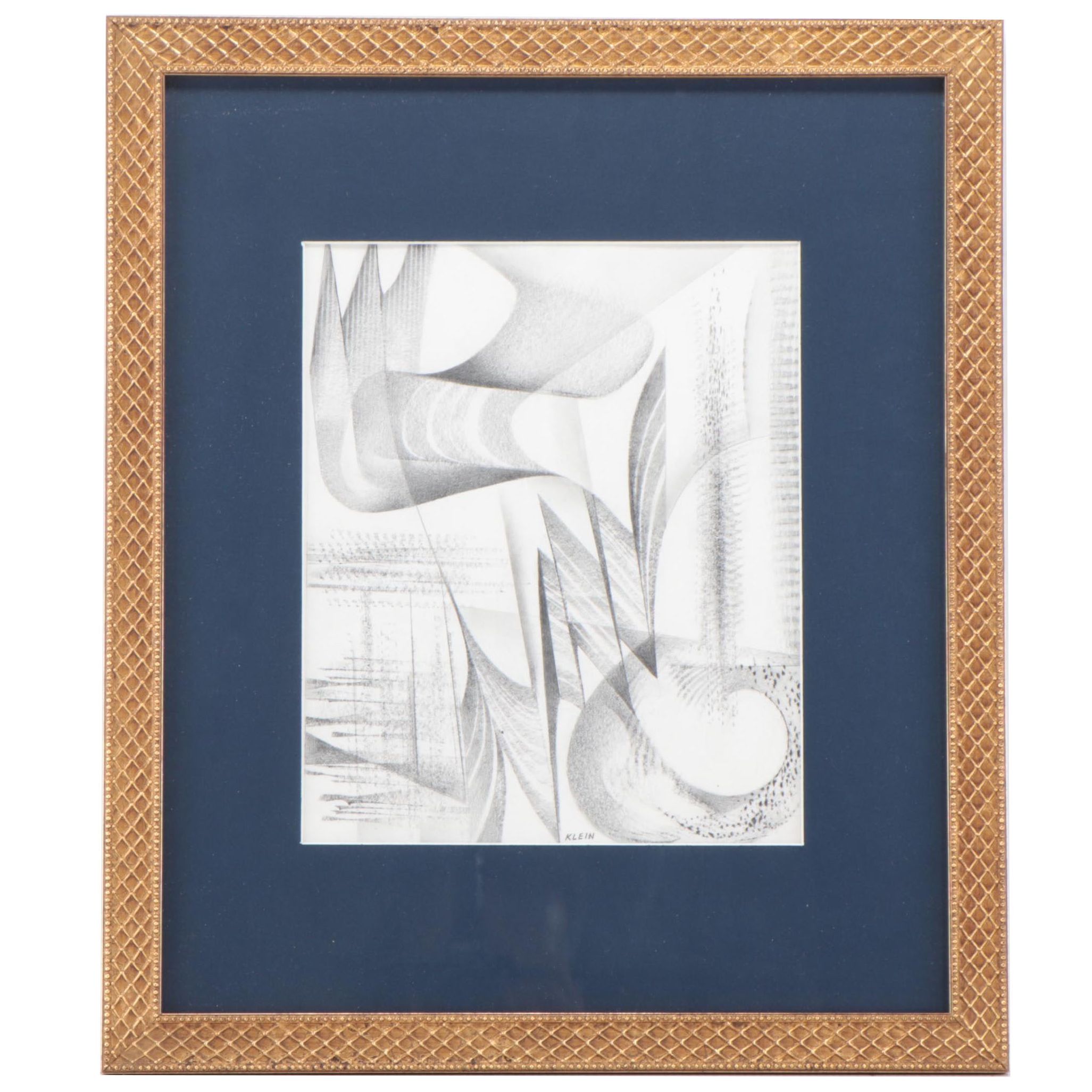 Medard Klein Abstract Non-Objective Graphite Drawing, Late 20th Century