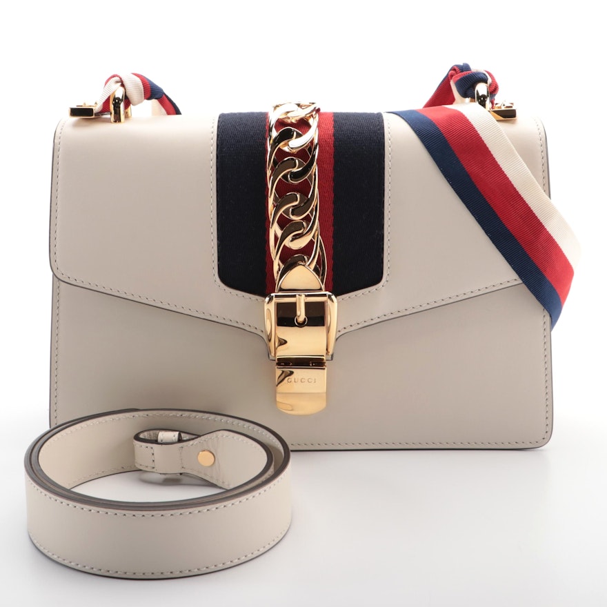 Gucci Sylvie Leather and Web Canvas Front Flap Bag