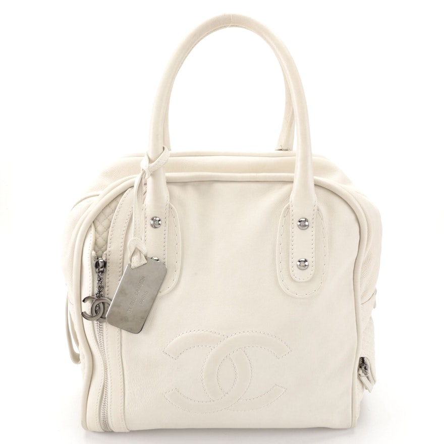 Chanel 31 Rue Cambon Bowling Bag in Ivory Calfskin Leather with Quilting Detail