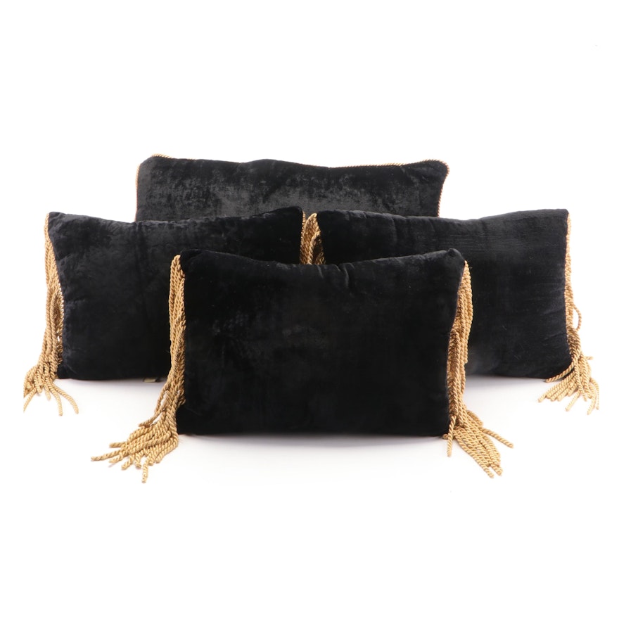 Stratford Home Black Velour Accent Pillows with Gold Fringe