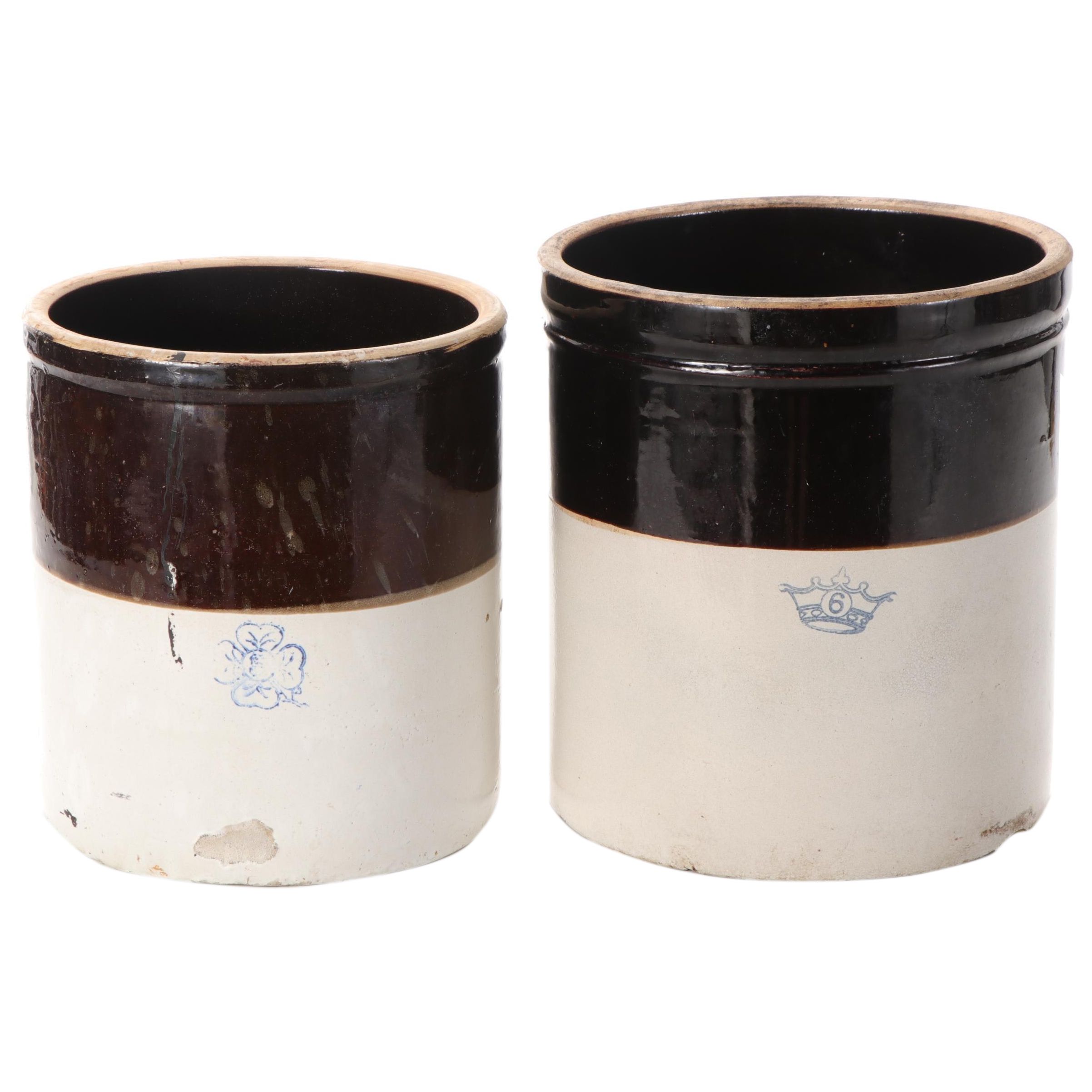 Robinson Ransbottom 6-Gallon and Alabama Miller 5-Gallon Stoneware Crocks