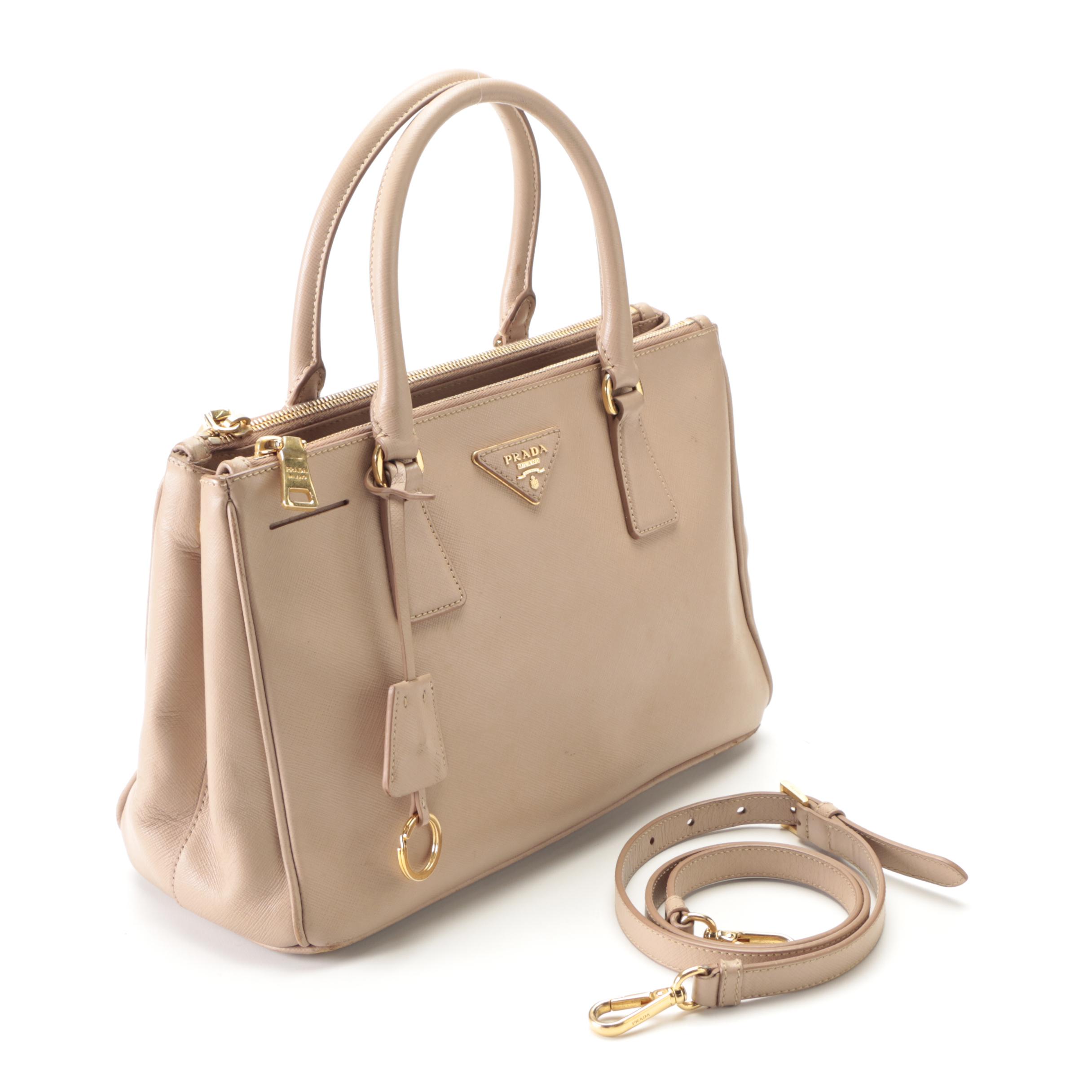Prada Small Double-Zip Galleria Lux Tote in Blush Saffiano Leather with Strap