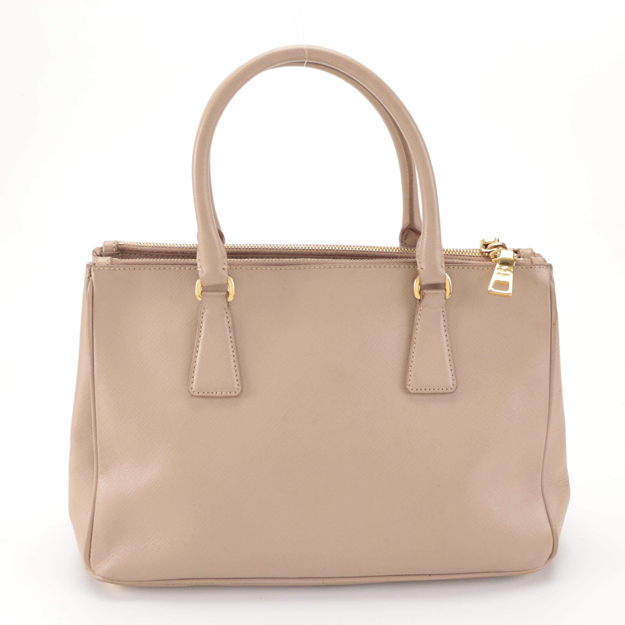 Prada Small Double-Zip Galleria Lux Tote in Blush Saffiano Leather with Strap