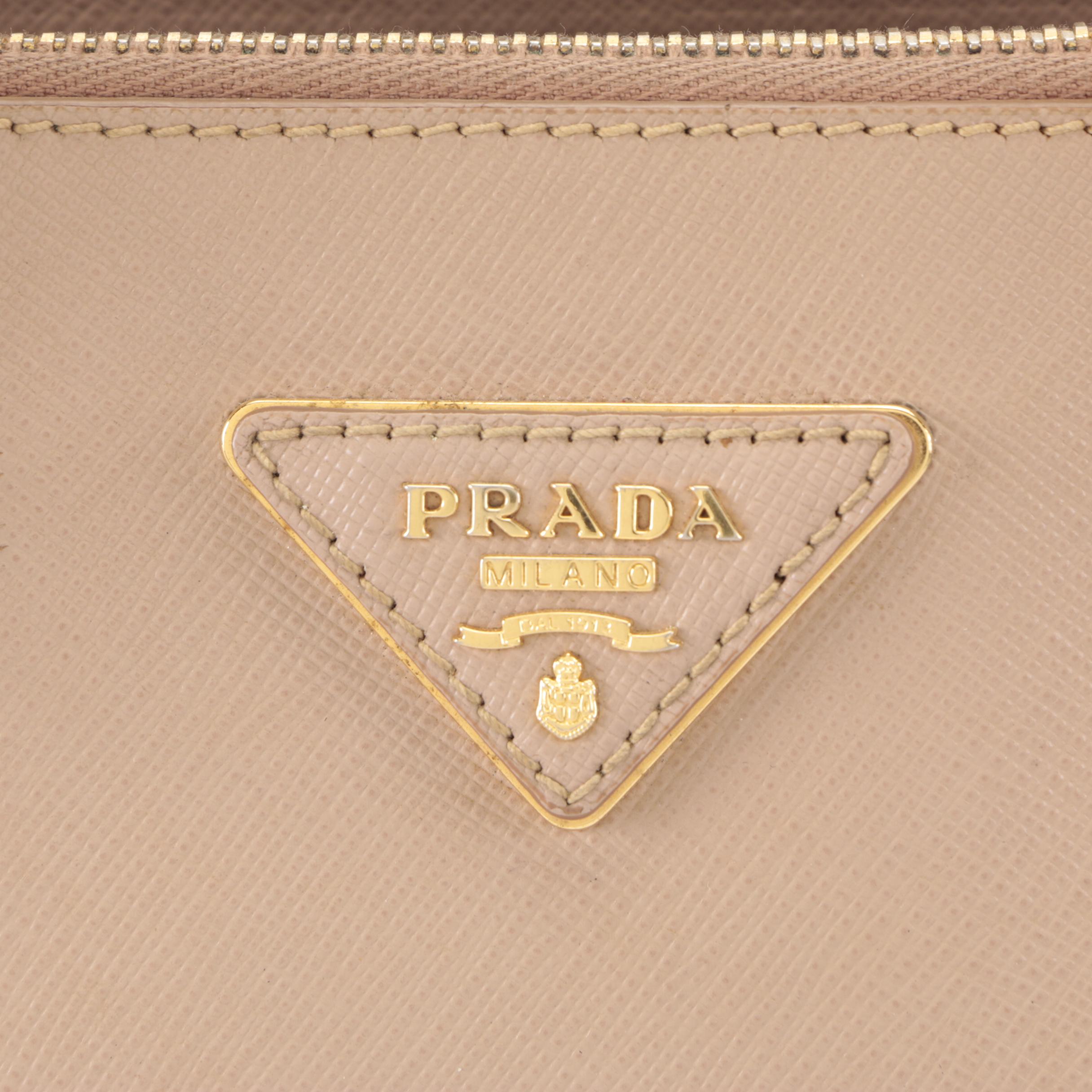 Prada Small Double-Zip Galleria Lux Tote in Blush Saffiano Leather with Strap