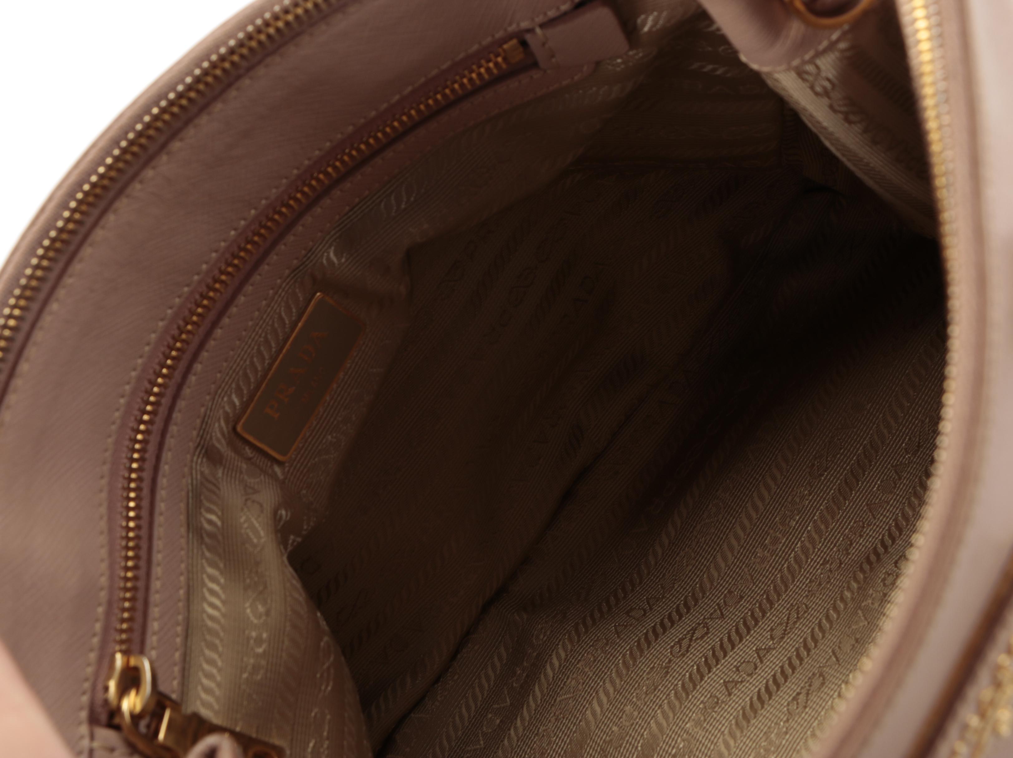 Prada Small Double-Zip Galleria Lux Tote in Blush Saffiano Leather with Strap