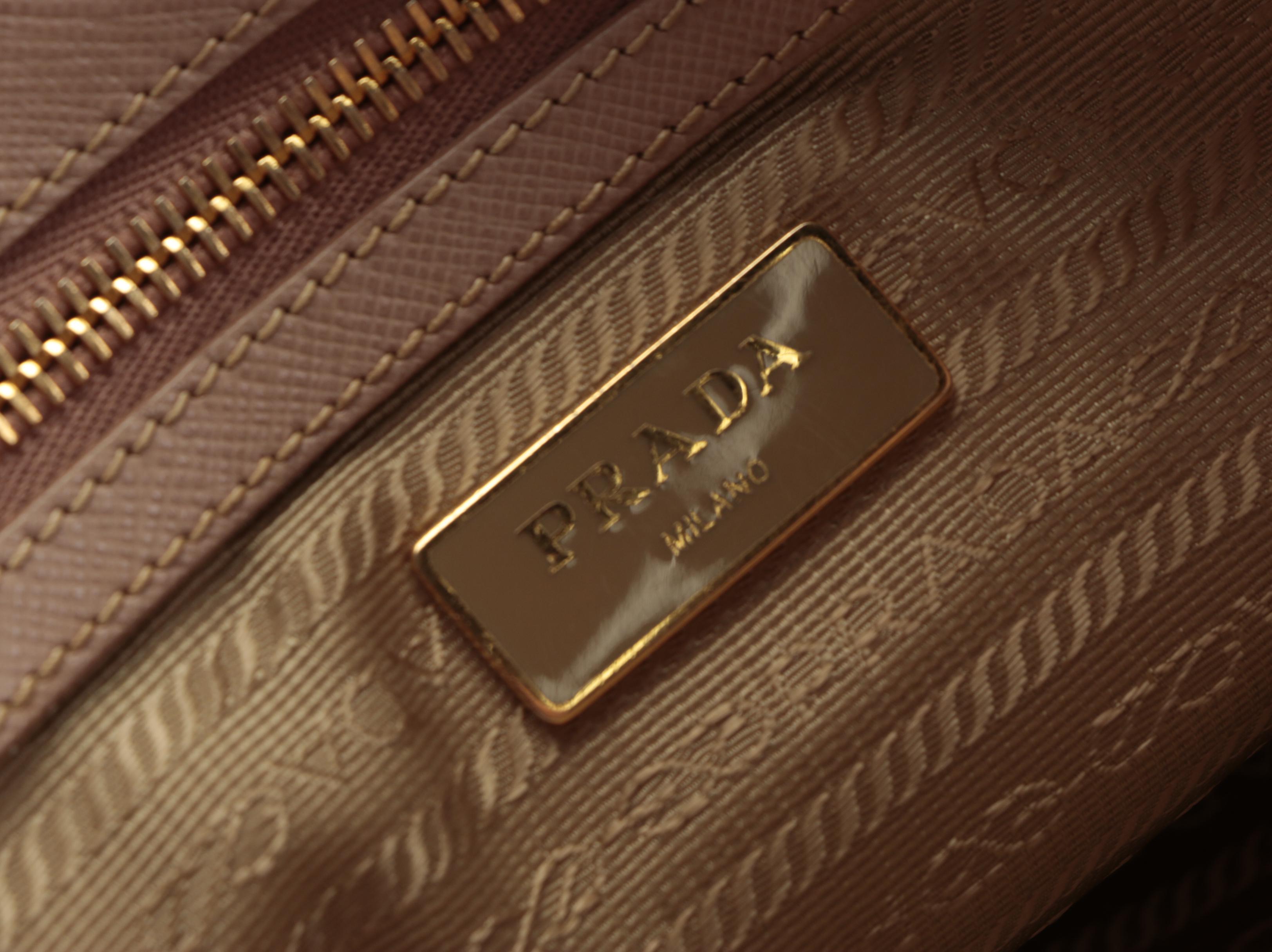 Prada Small Double-Zip Galleria Lux Tote in Blush Saffiano Leather with Strap