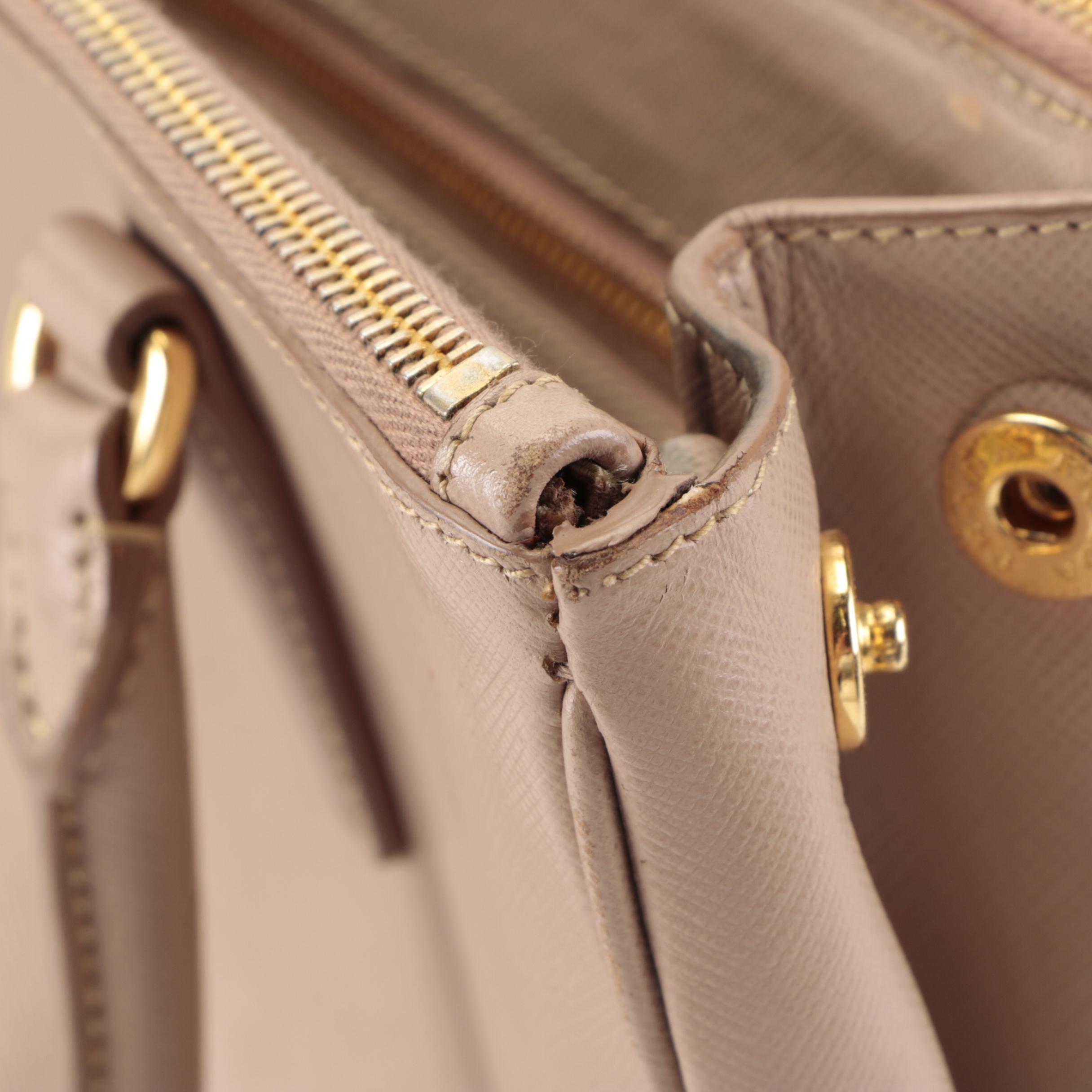 Prada Small Double-Zip Galleria Lux Tote in Blush Saffiano Leather with Strap