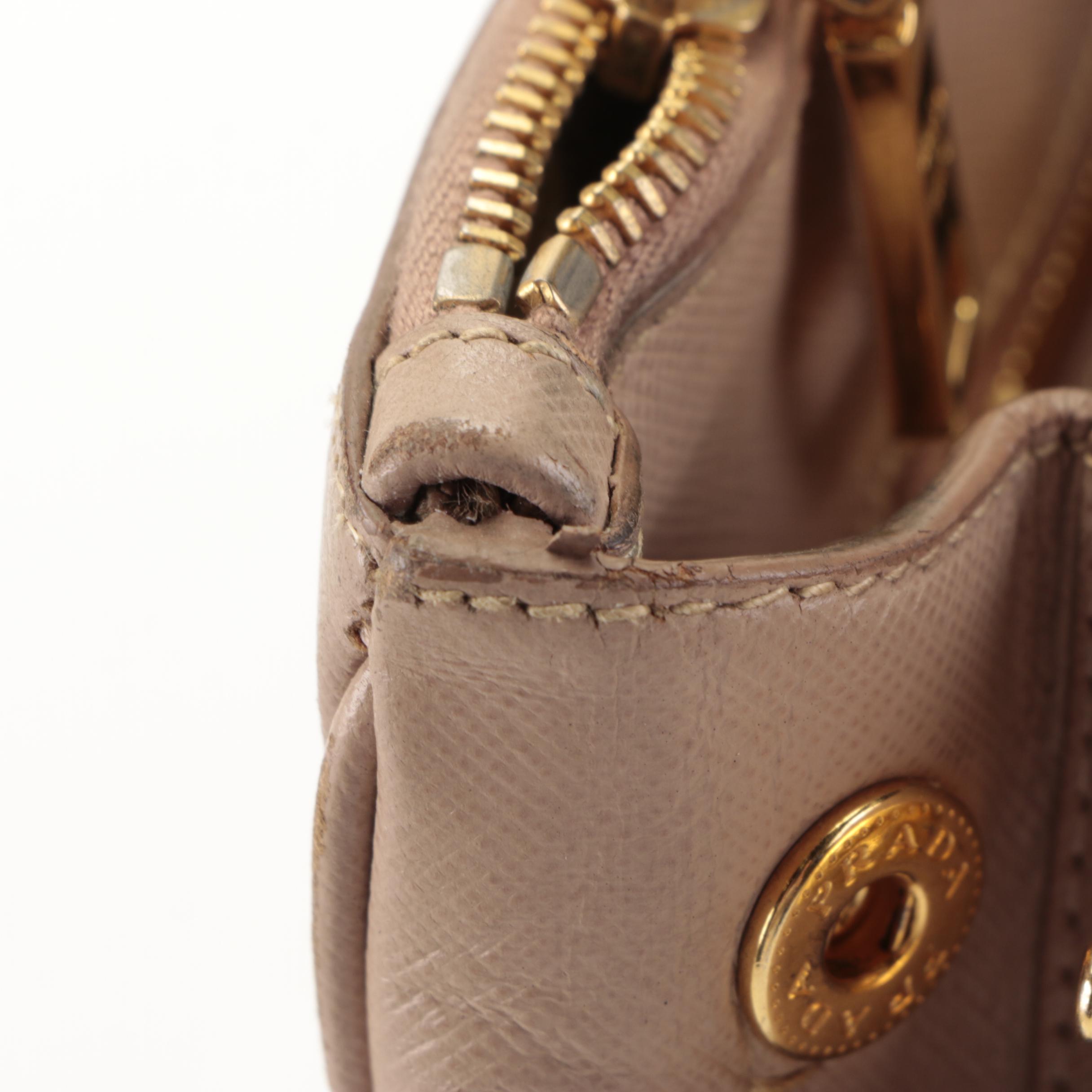 Prada Small Double-Zip Galleria Lux Tote in Blush Saffiano Leather with Strap