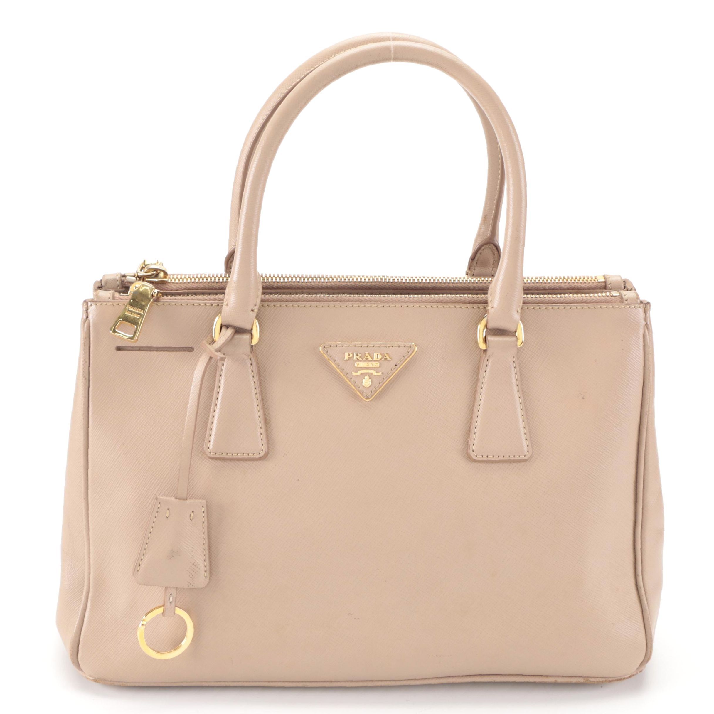 Prada Small Double-Zip Galleria Lux Tote in Blush Saffiano Leather with Strap