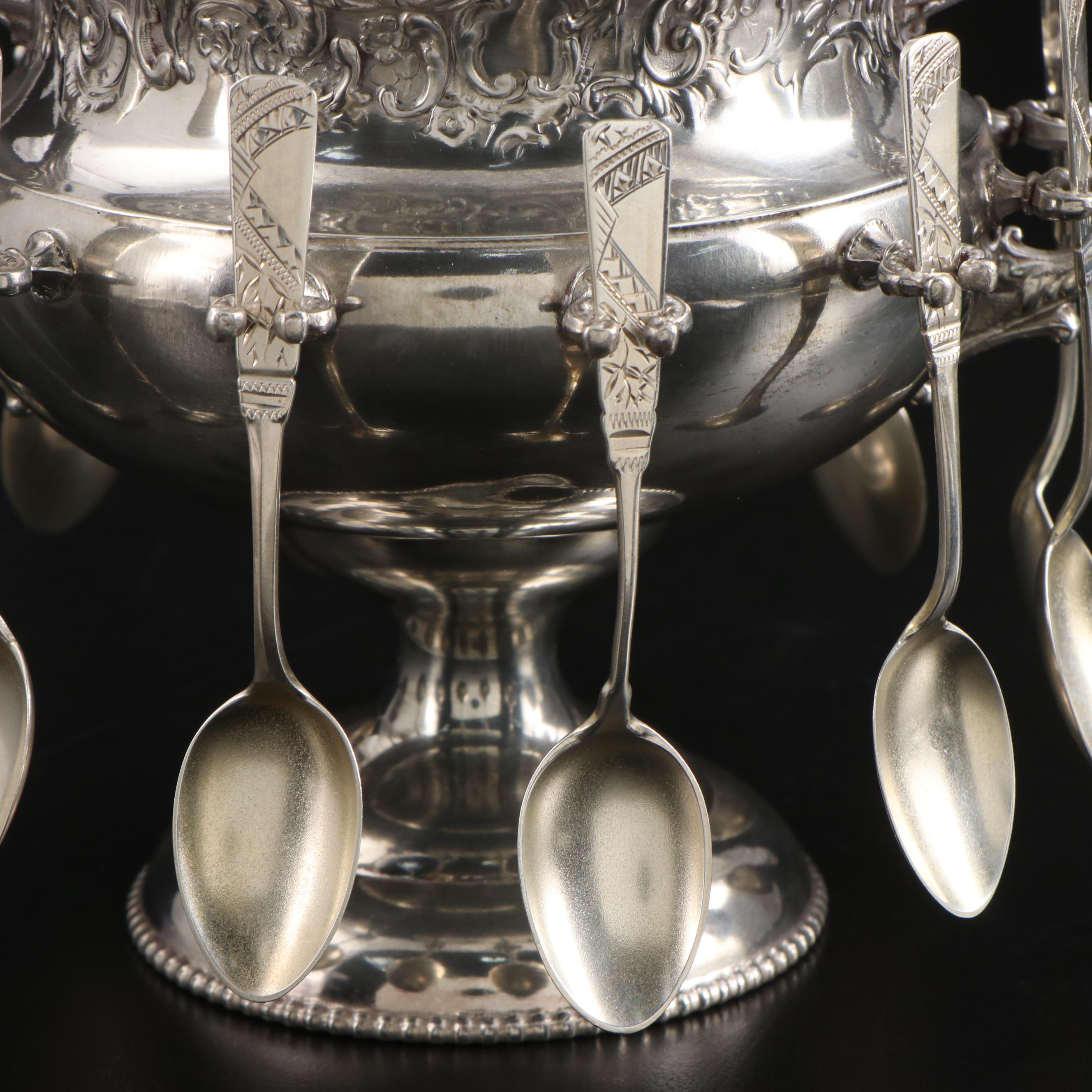 Victorian Style Silver Plate Spooner with Sterling Silver Spoons