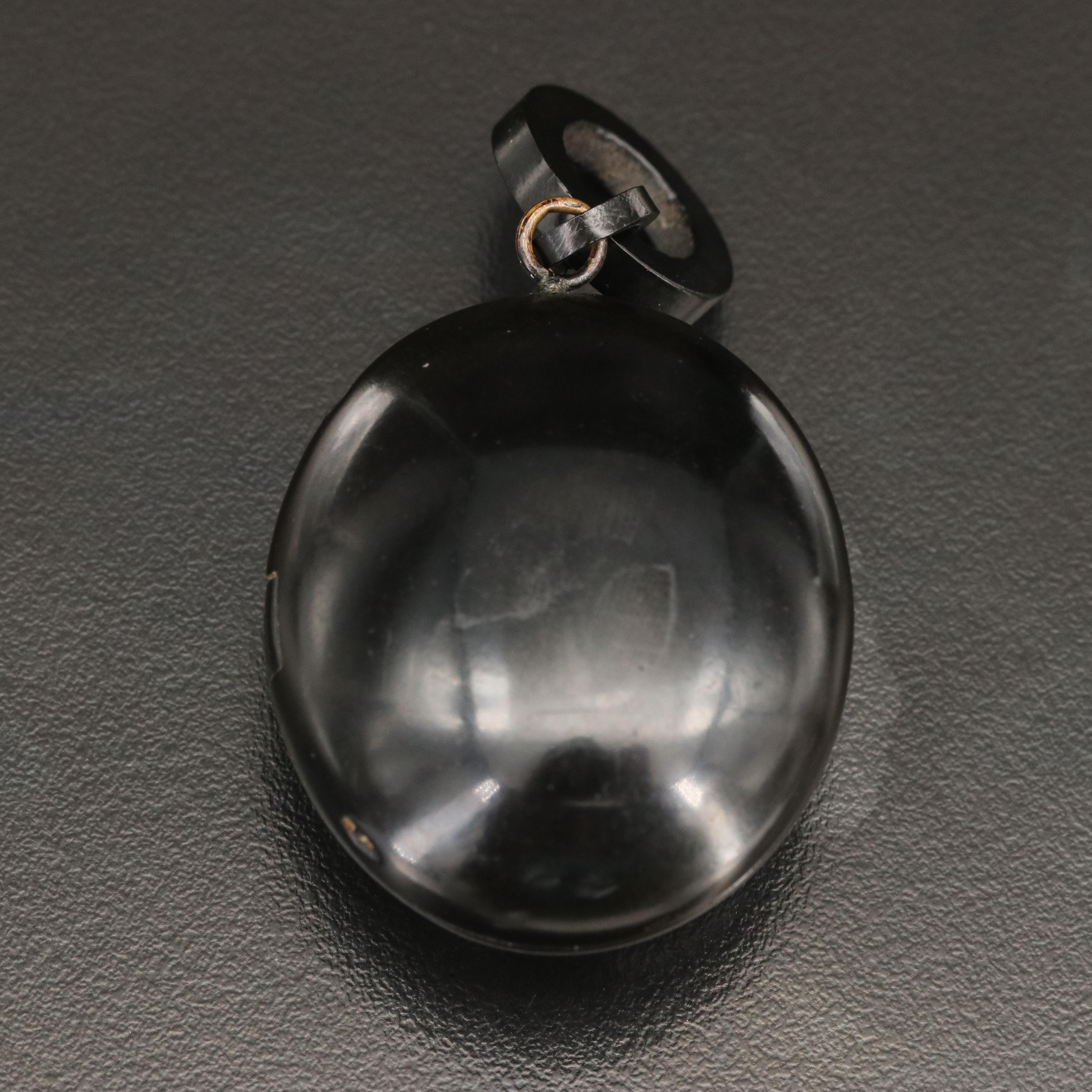 Mid-Victorian High Relief Carved Jet Mourning Locket with Swallows