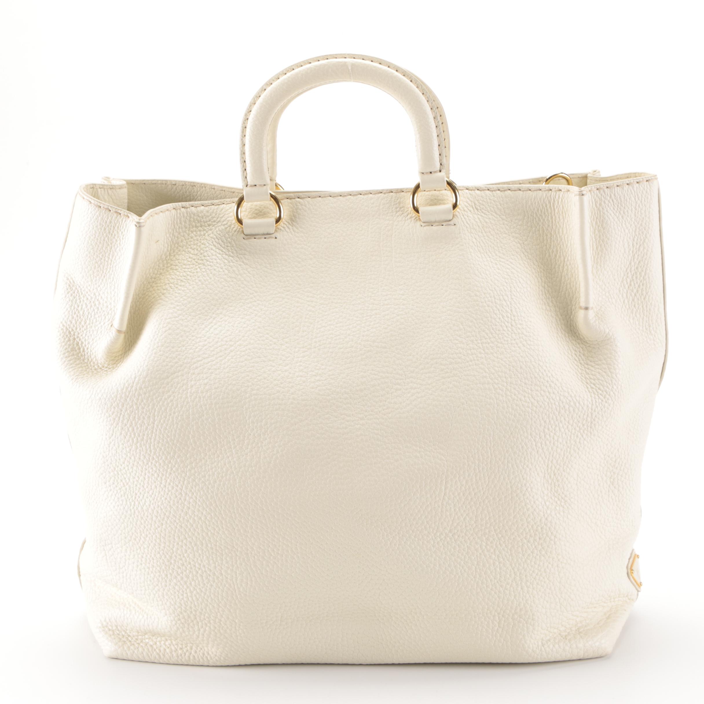Prada Convertible Tote Bag in Bianco Vitello Daino Leather
