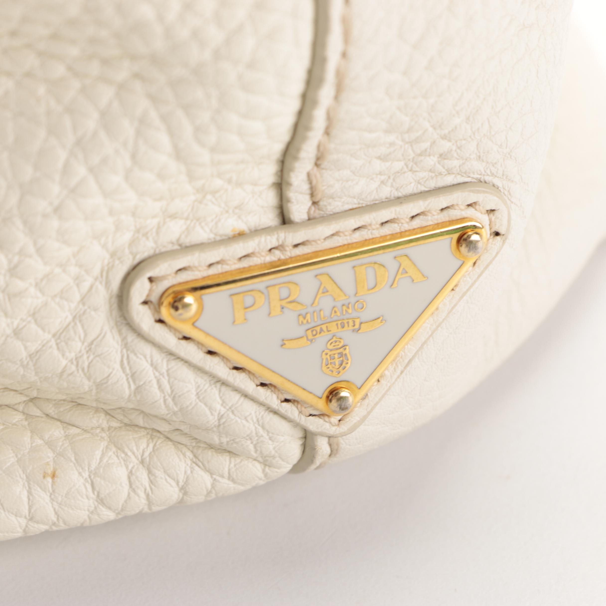 Prada Convertible Tote Bag in Bianco Vitello Daino Leather
