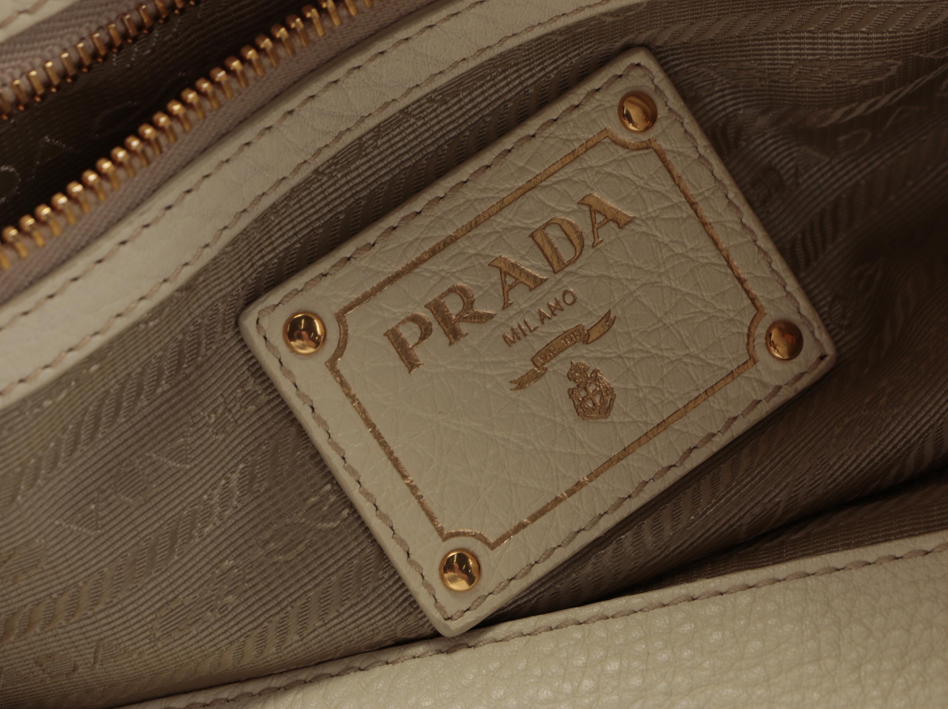 Prada Convertible Tote Bag in Bianco Vitello Daino Leather