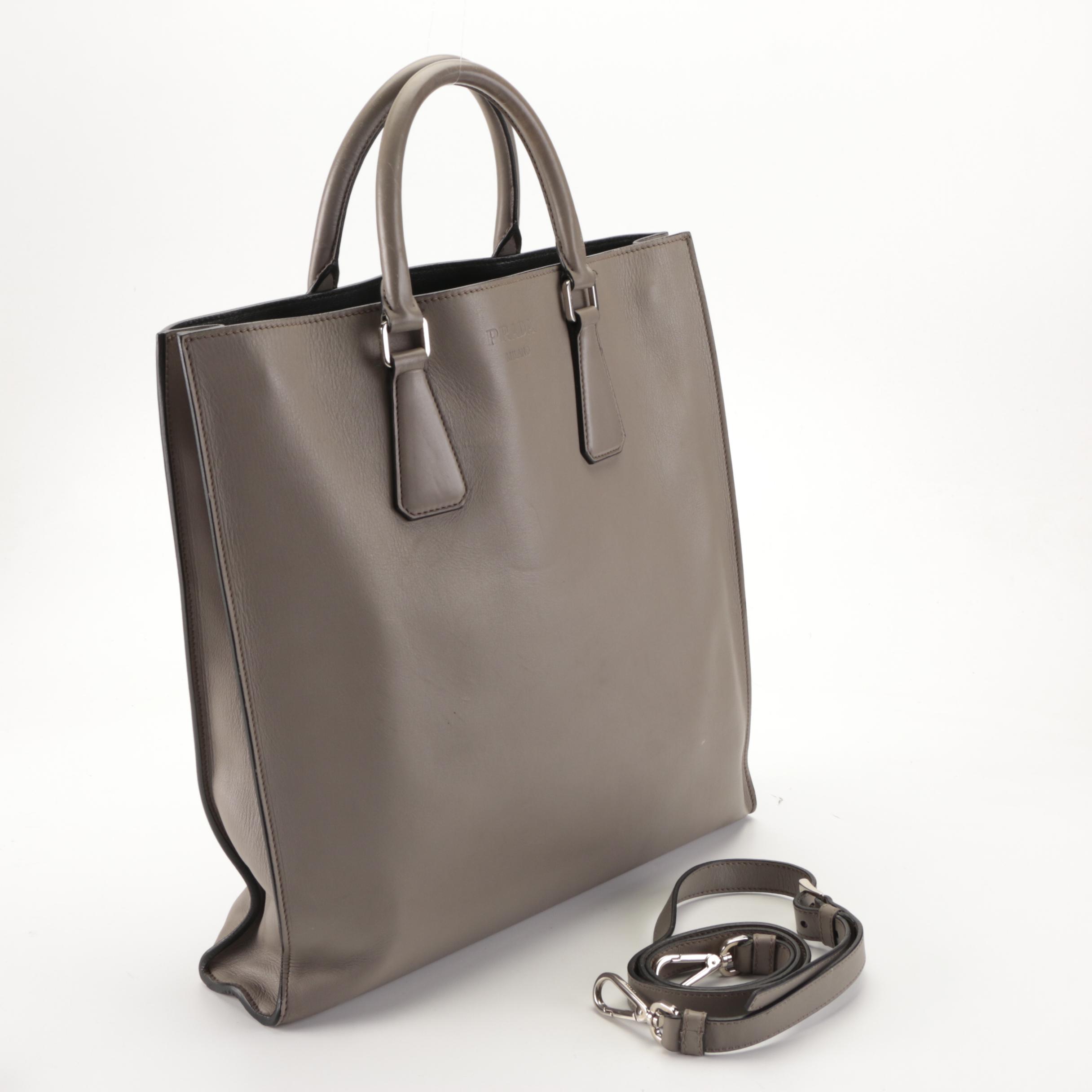 Prada Two-Way Tote in Smooth Grey Calfskin