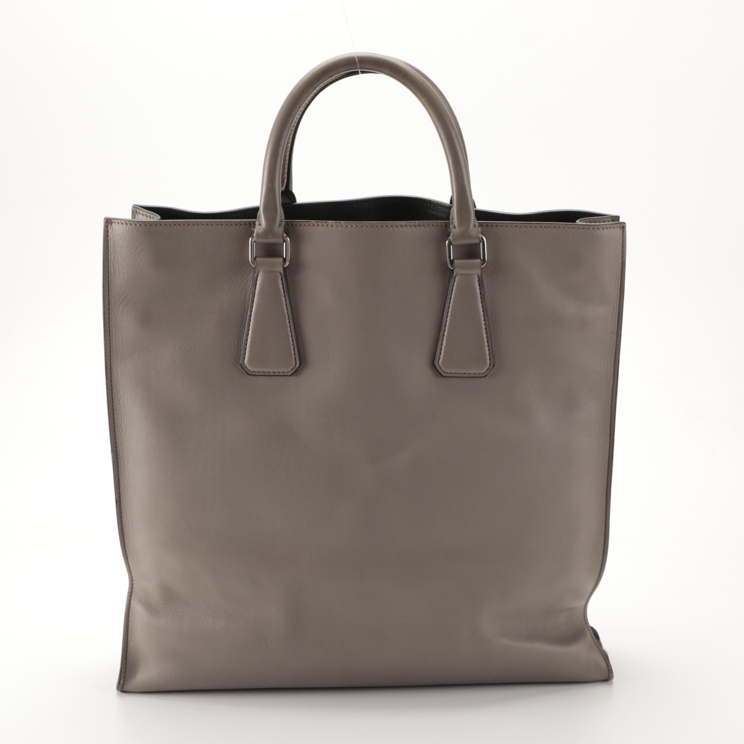 Prada Two-Way Tote in Smooth Grey Calfskin