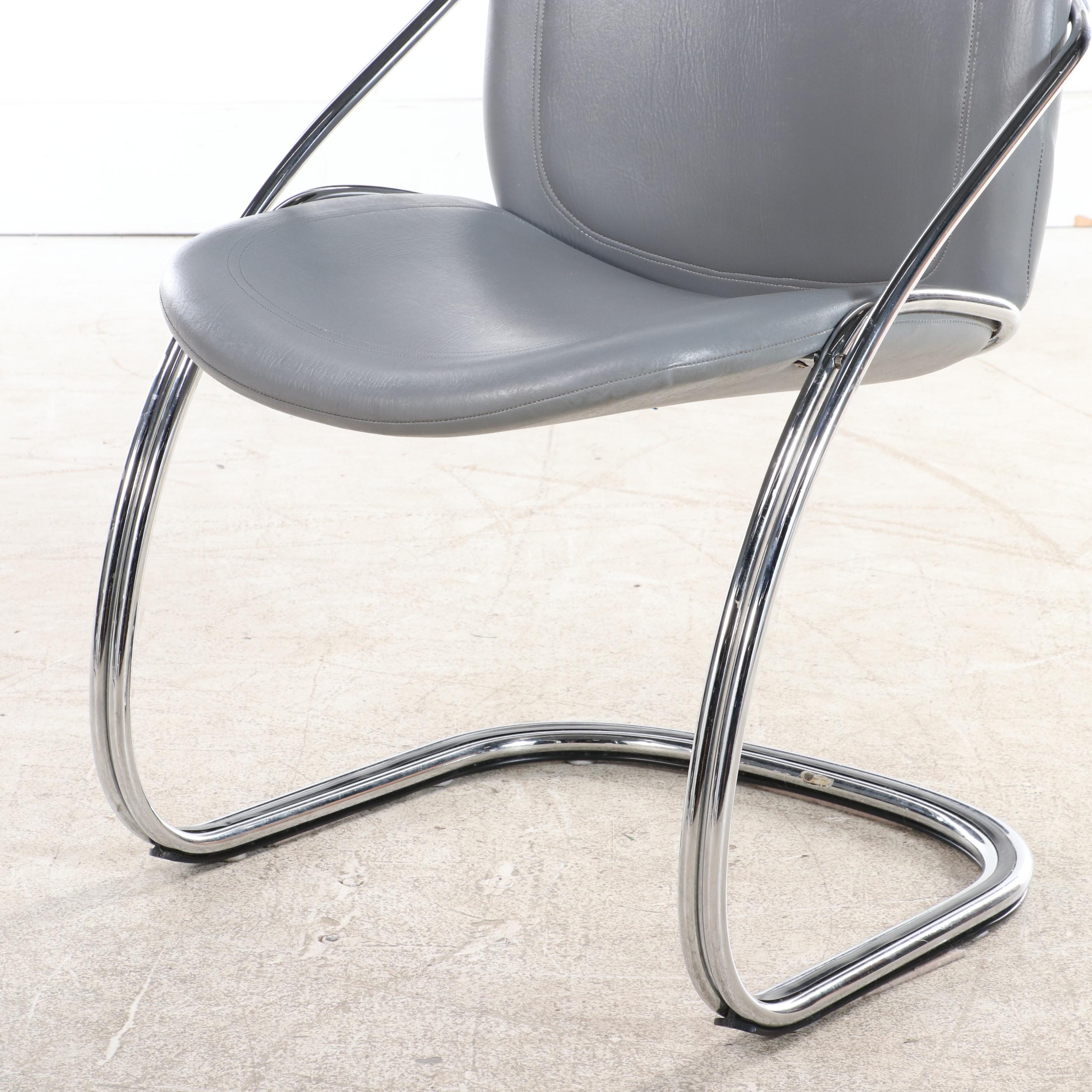 Four Thema Italian Modernist Chrome Cantilever Chairs, Attr. to Gastone Rinaldi