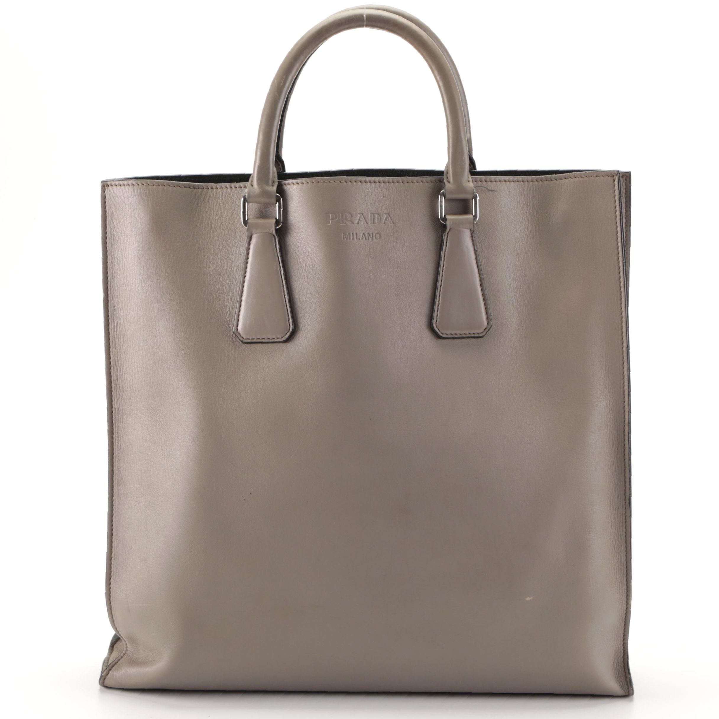 Prada Two-Way Tote in Smooth Grey Calfskin