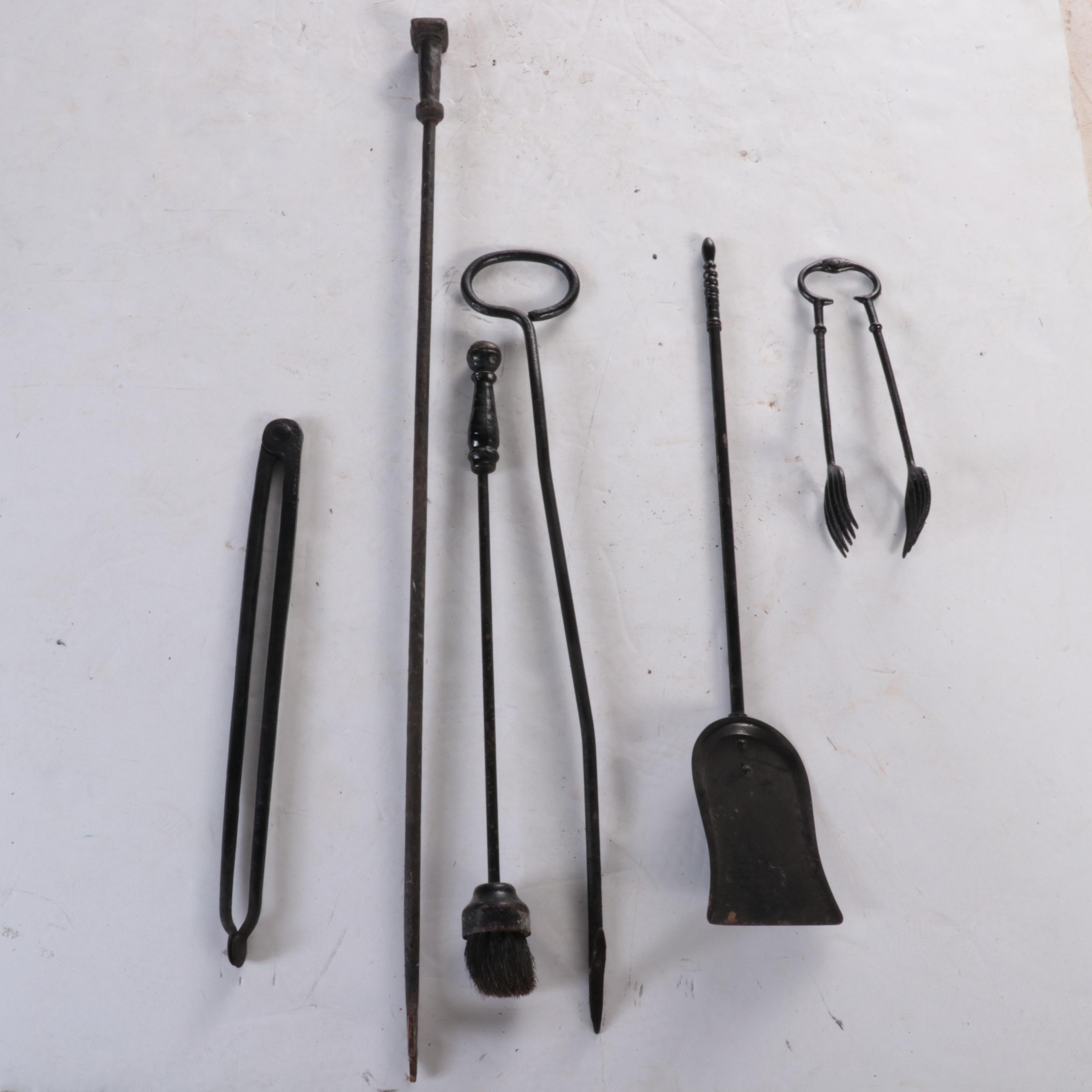 Cast Iron Fireplace Tool Set with Boot Scraper and String Holder, 20th Century