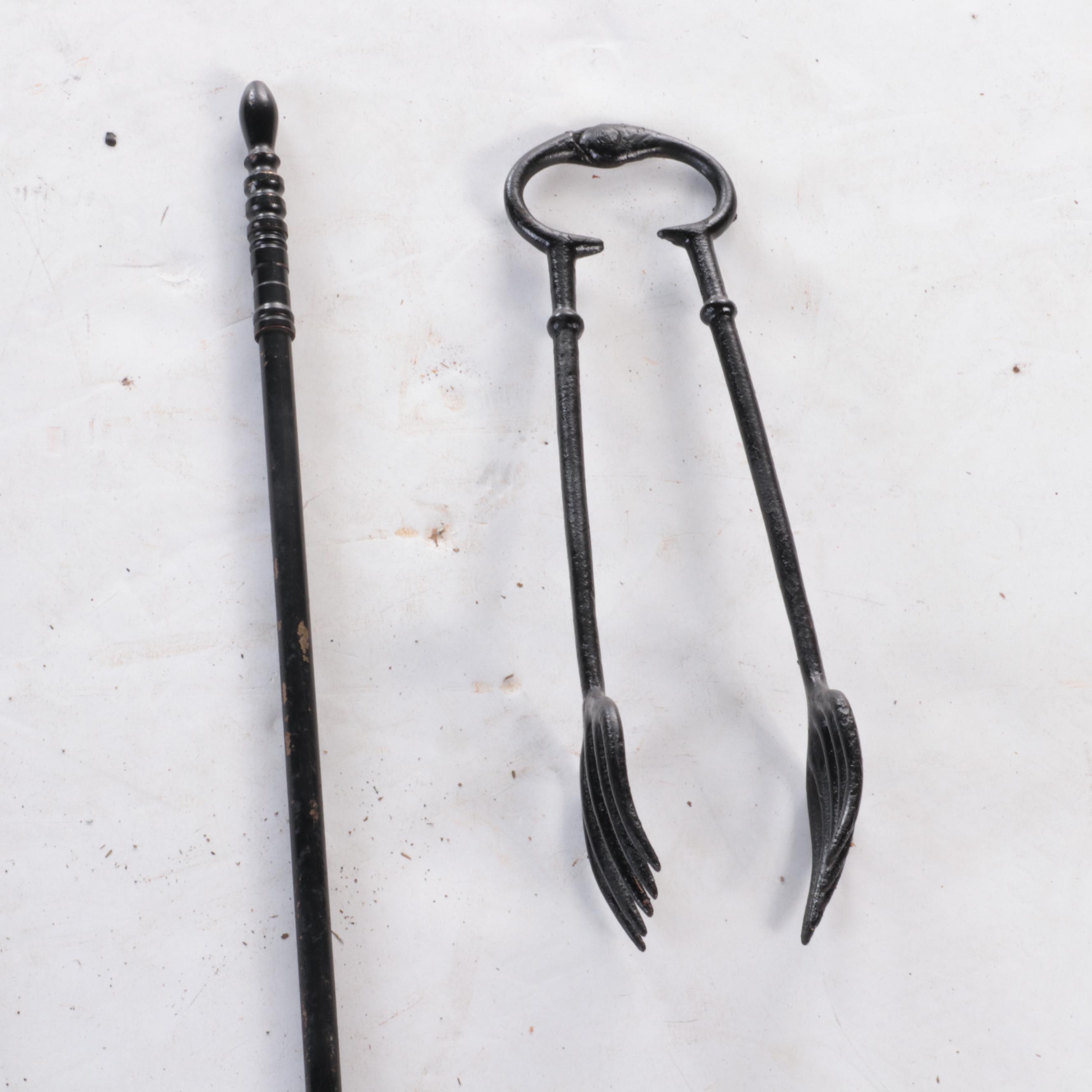 Cast Iron Fireplace Tool Set with Boot Scraper and String Holder, 20th Century
