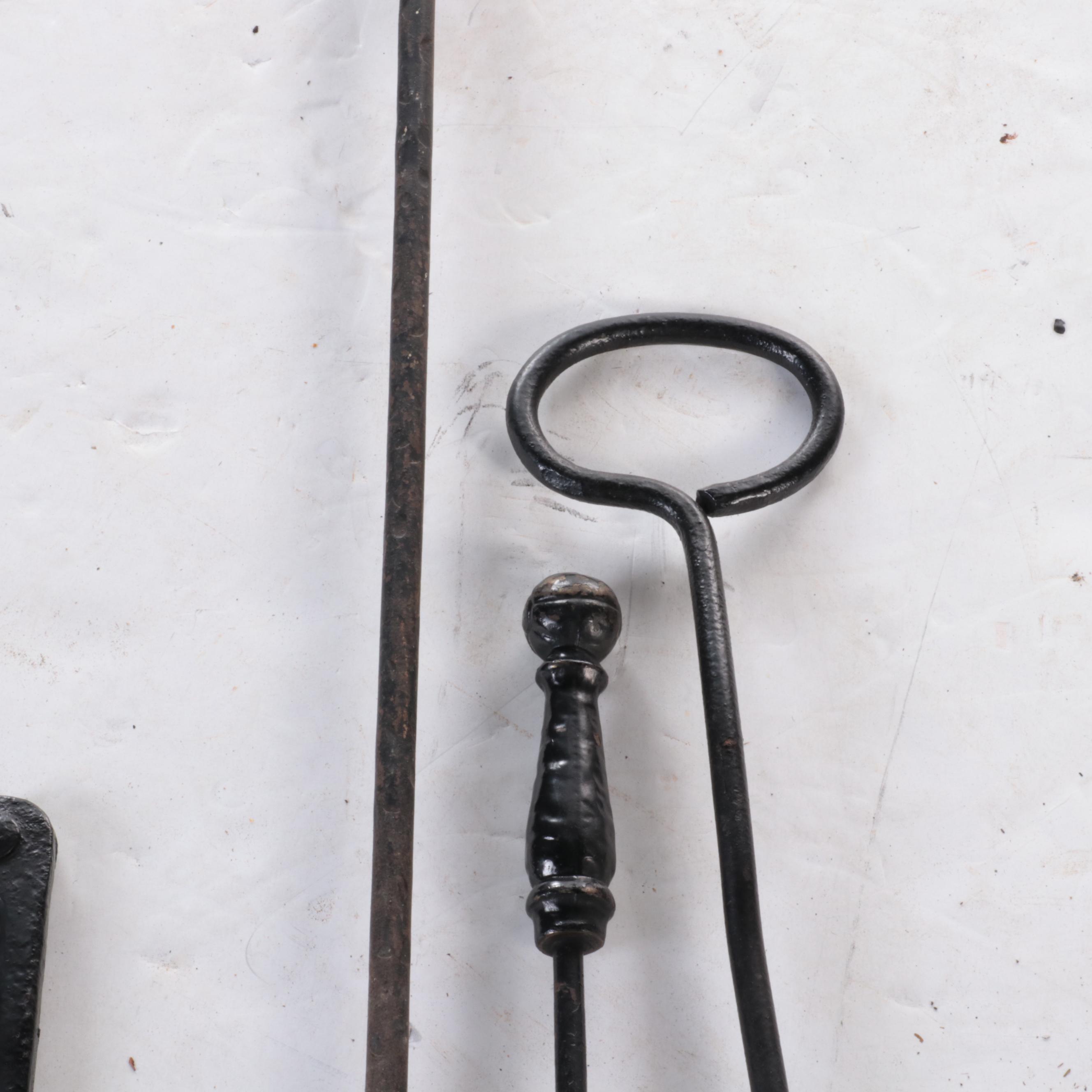 Cast Iron Fireplace Tool Set with Boot Scraper and String Holder, 20th Century