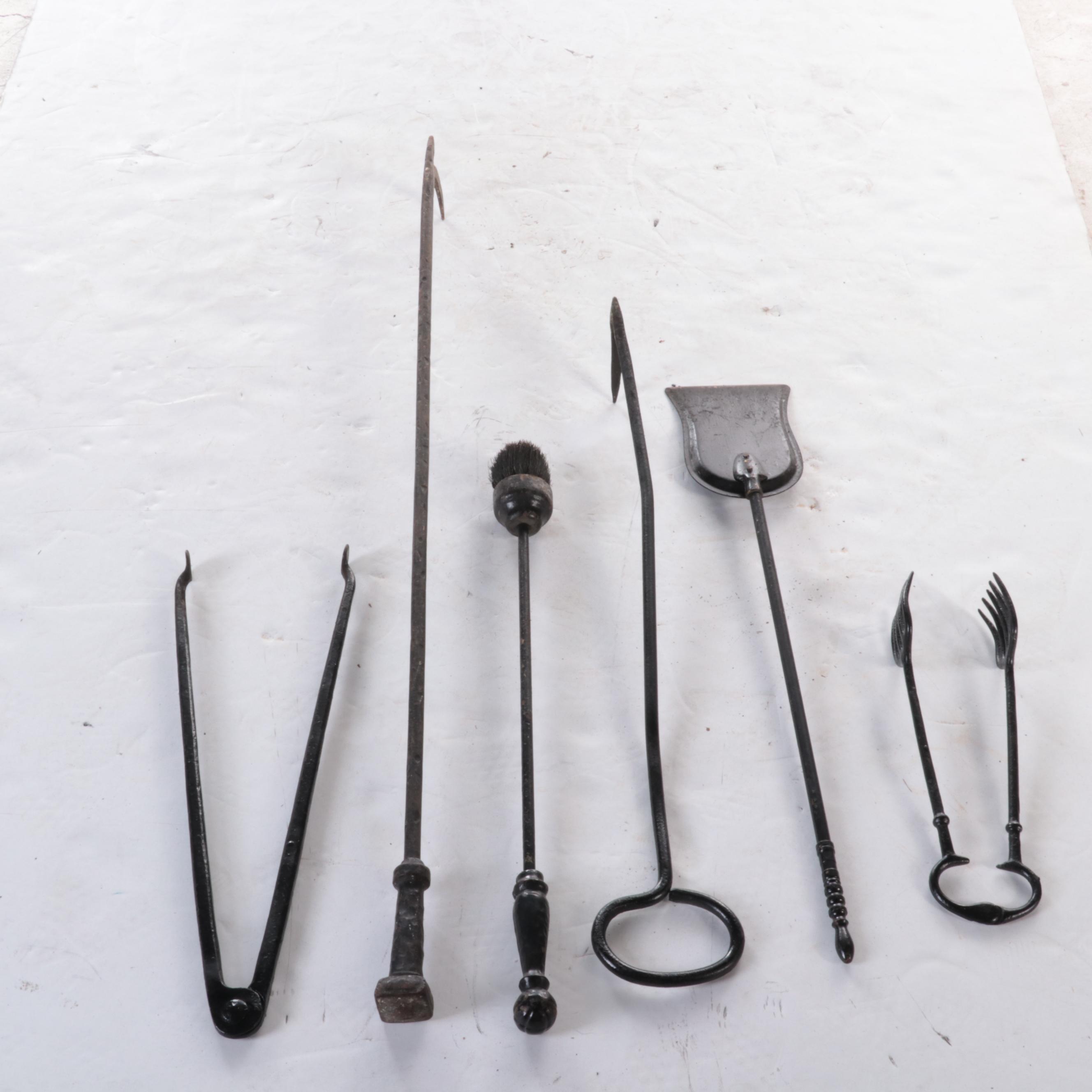 Cast Iron Fireplace Tool Set with Boot Scraper and String Holder, 20th Century