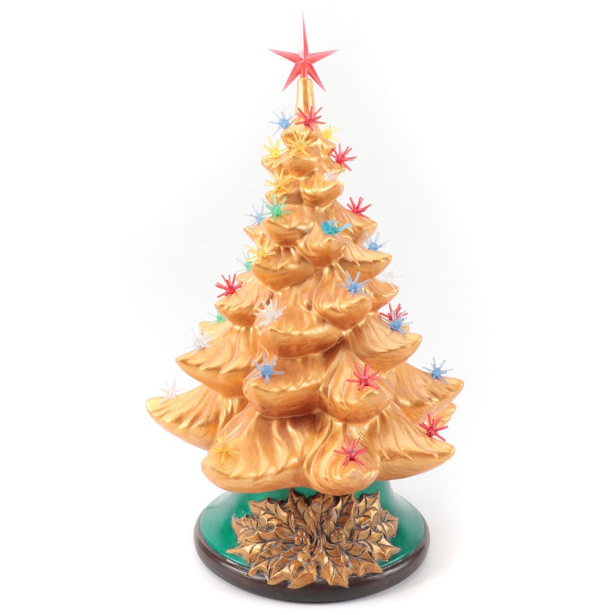 Hand-Painted Illuminated Ceramic Christmas Tree, Late 20th Century