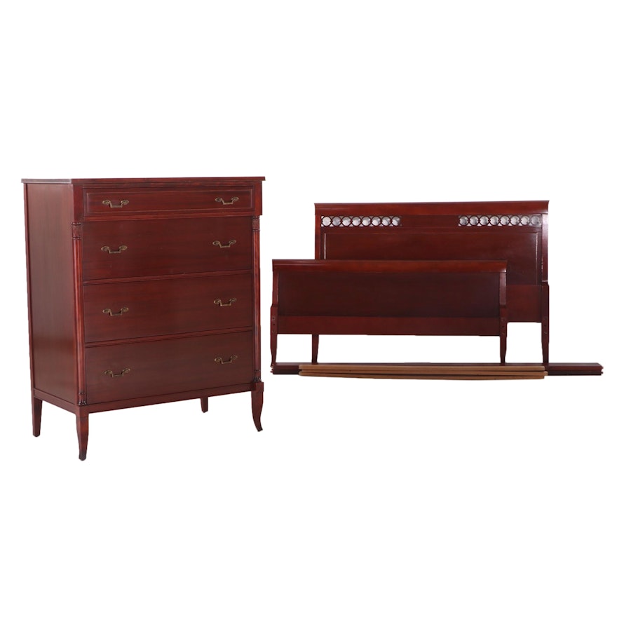 Rway Hepplewhite Style Mahogany Chest and Full Size Bed Frame