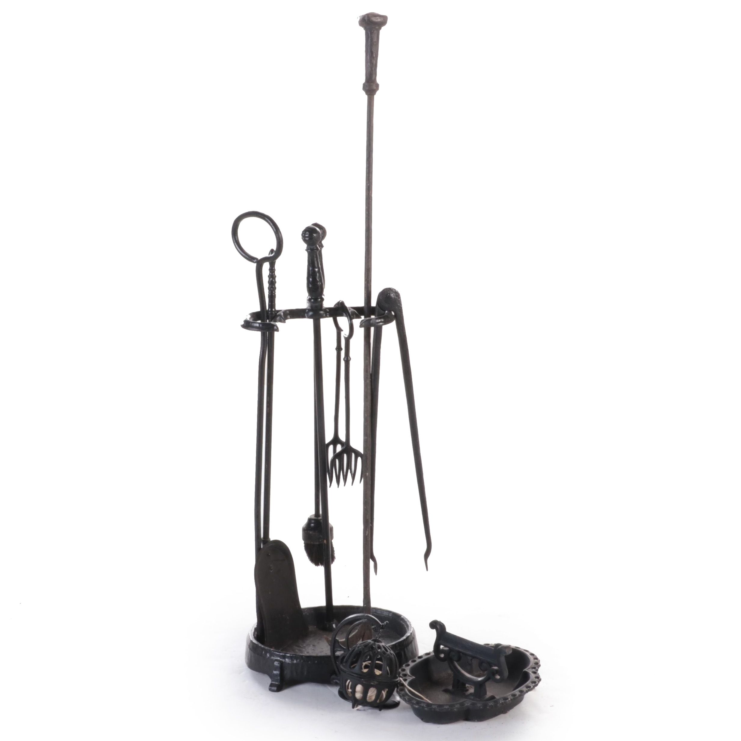 Cast Iron Fireplace Tool Set with Boot Scraper and String Holder, 20th Century