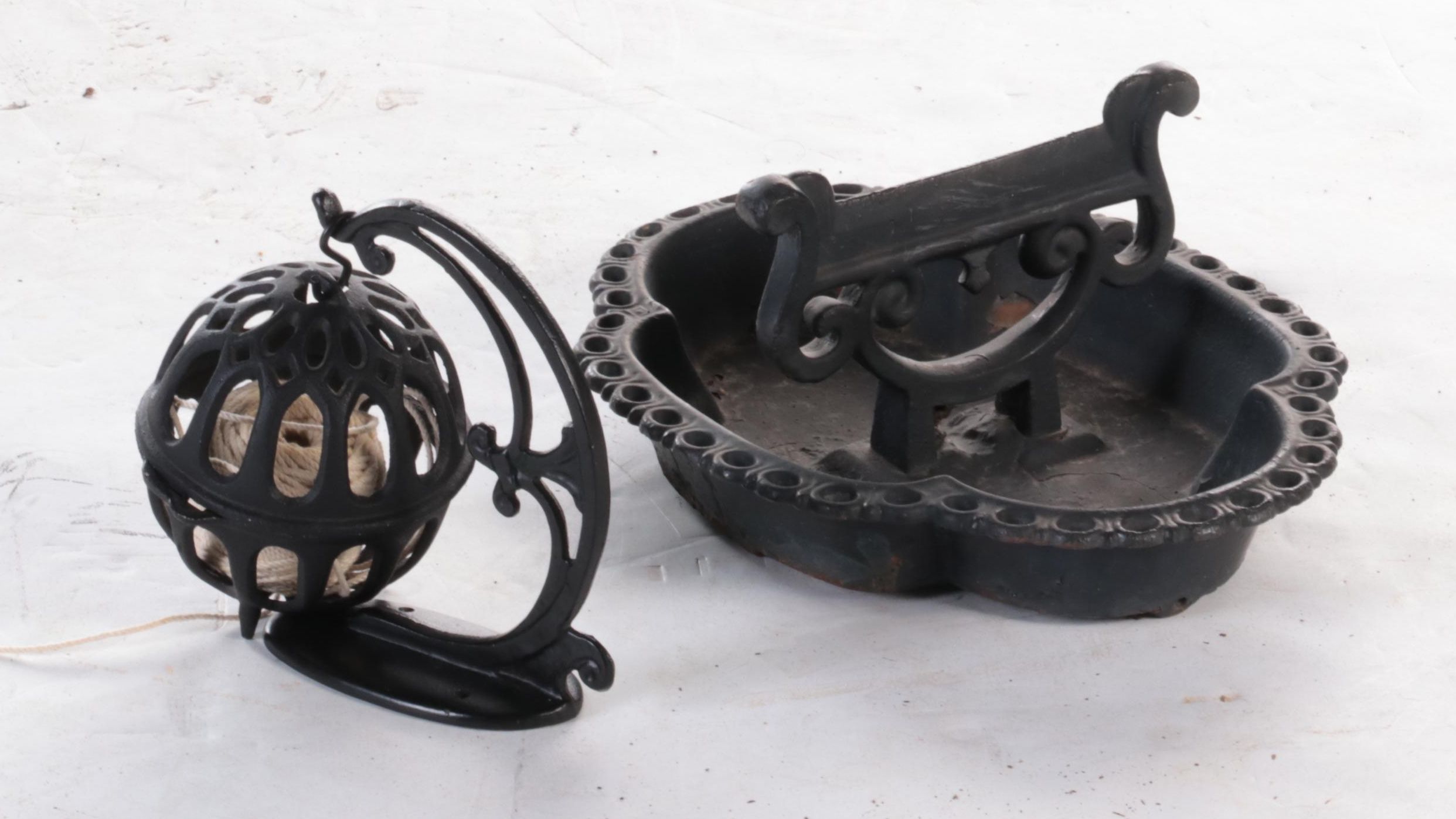 Cast Iron Fireplace Tool Set with Boot Scraper and String Holder, 20th Century