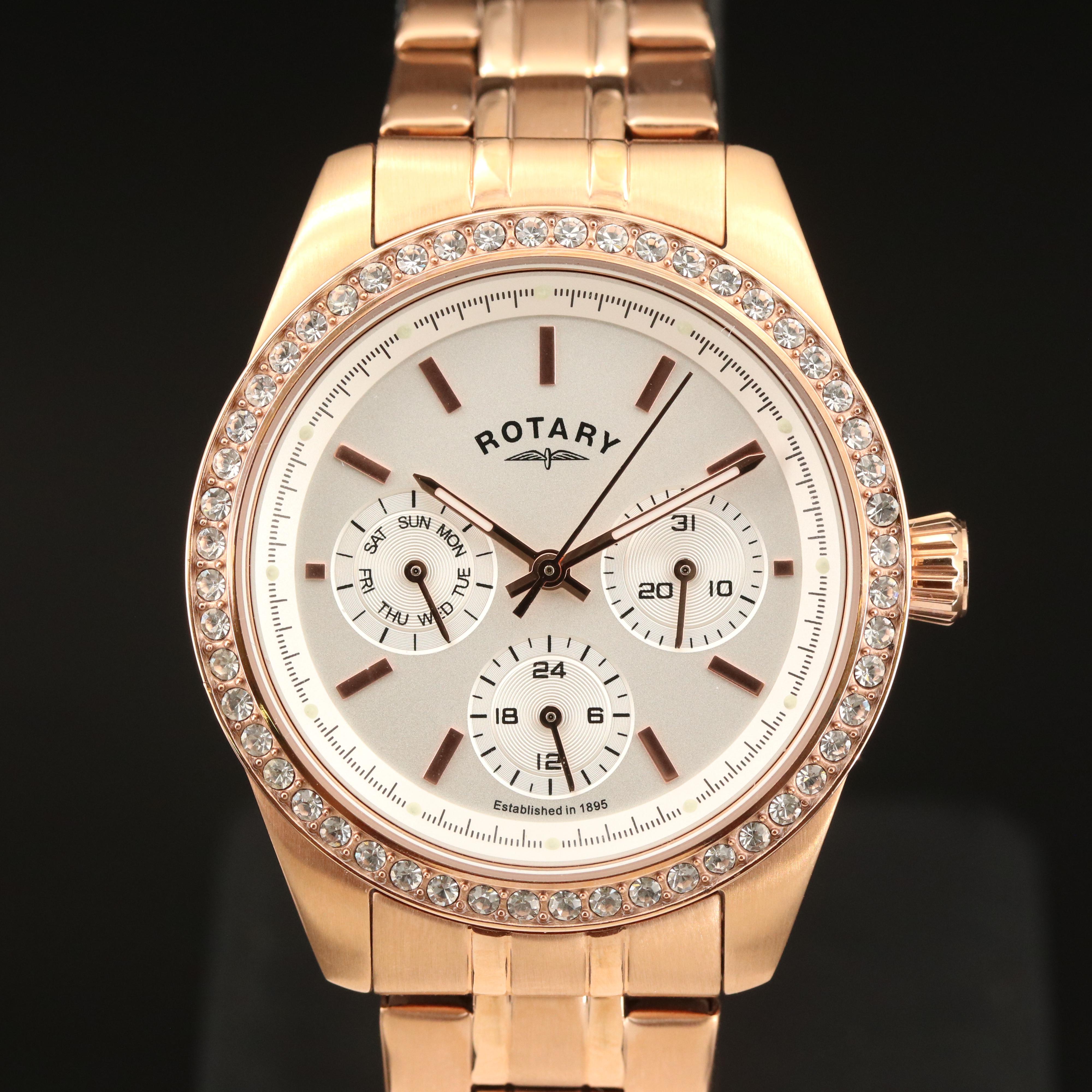 Rotary Multi-Function Crystal Bezel Watch