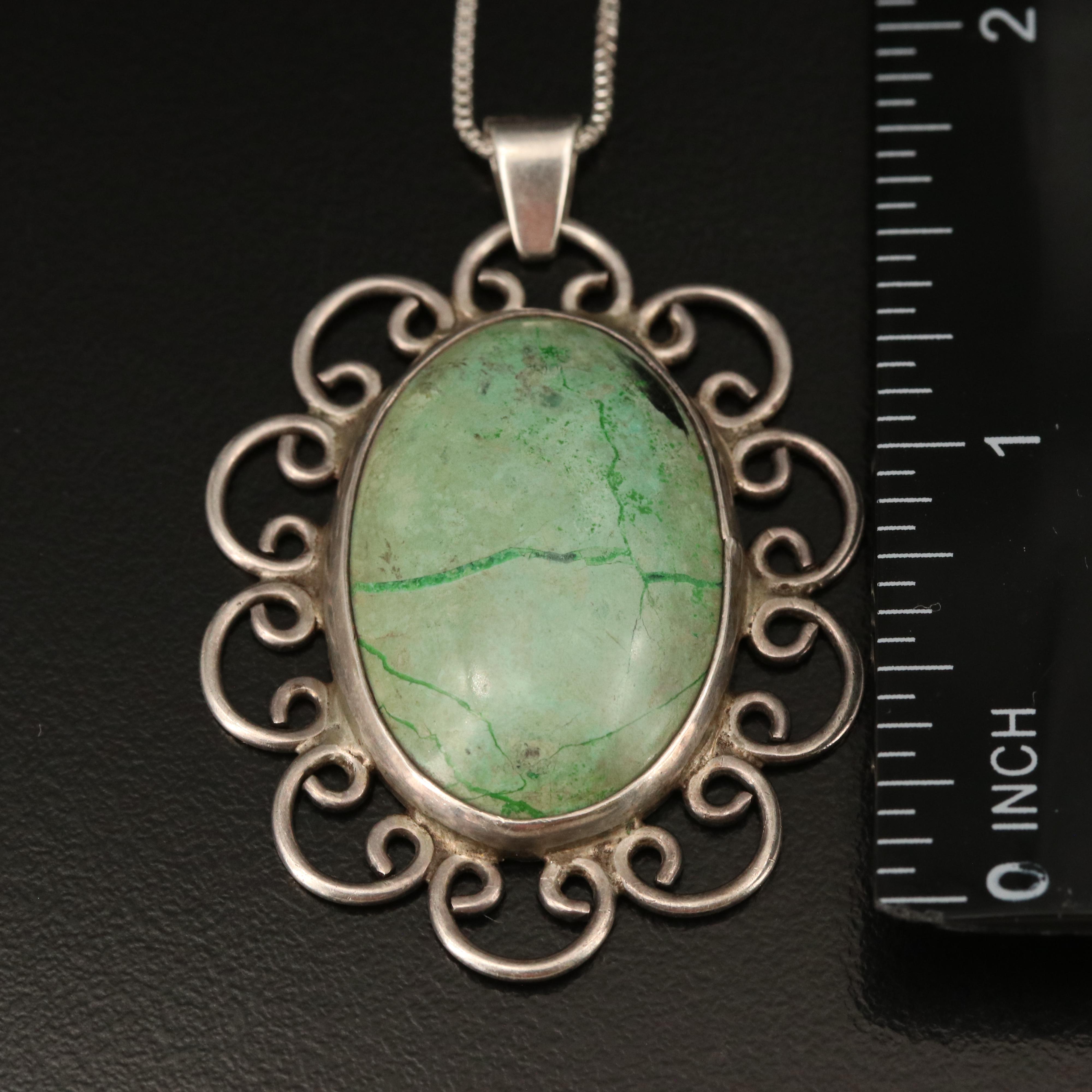 Sterling Pendant Necklaces with Turquoise, Jadeite and Beryl