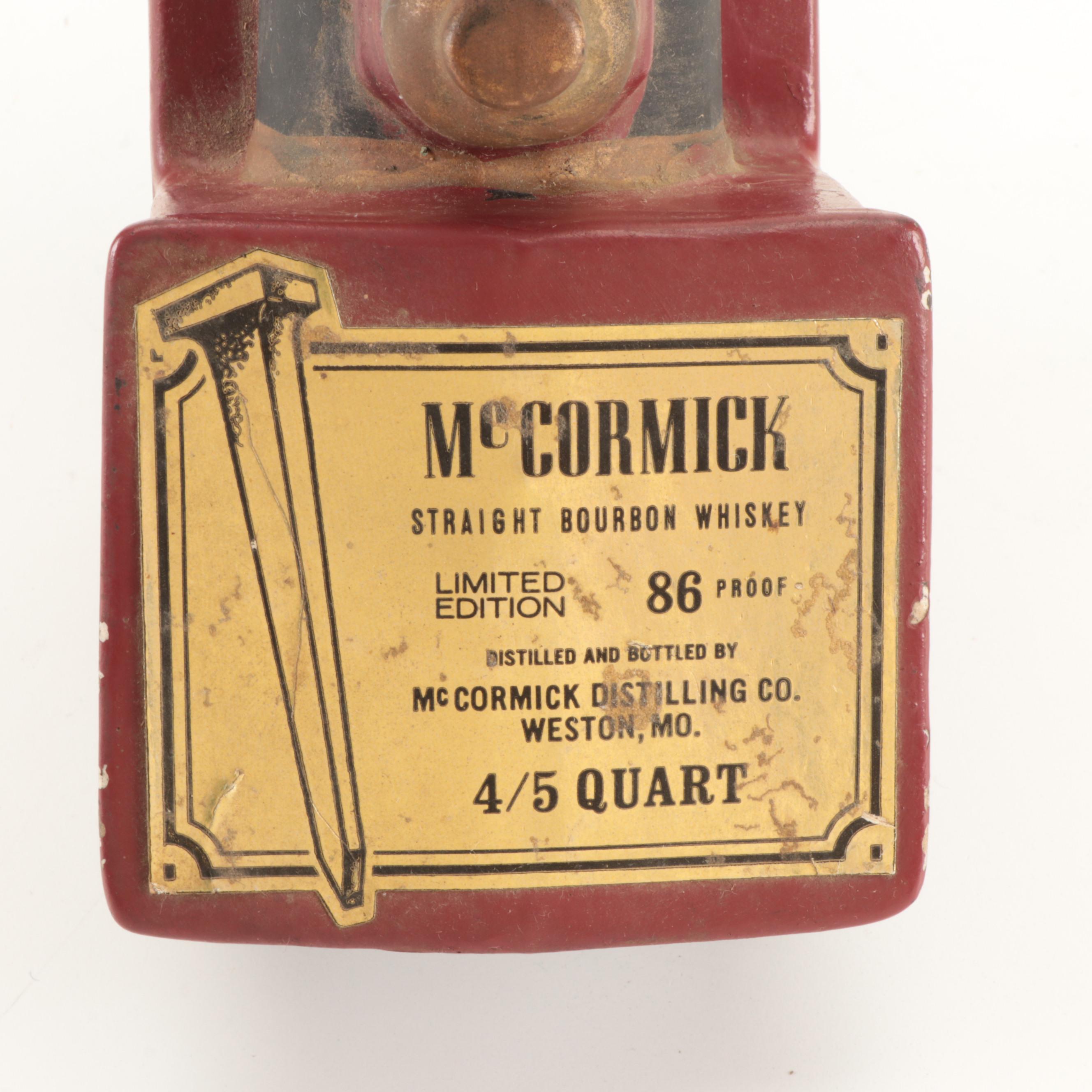 United Figural Train Clock with McCormick Bourbon Chalkware Decanter