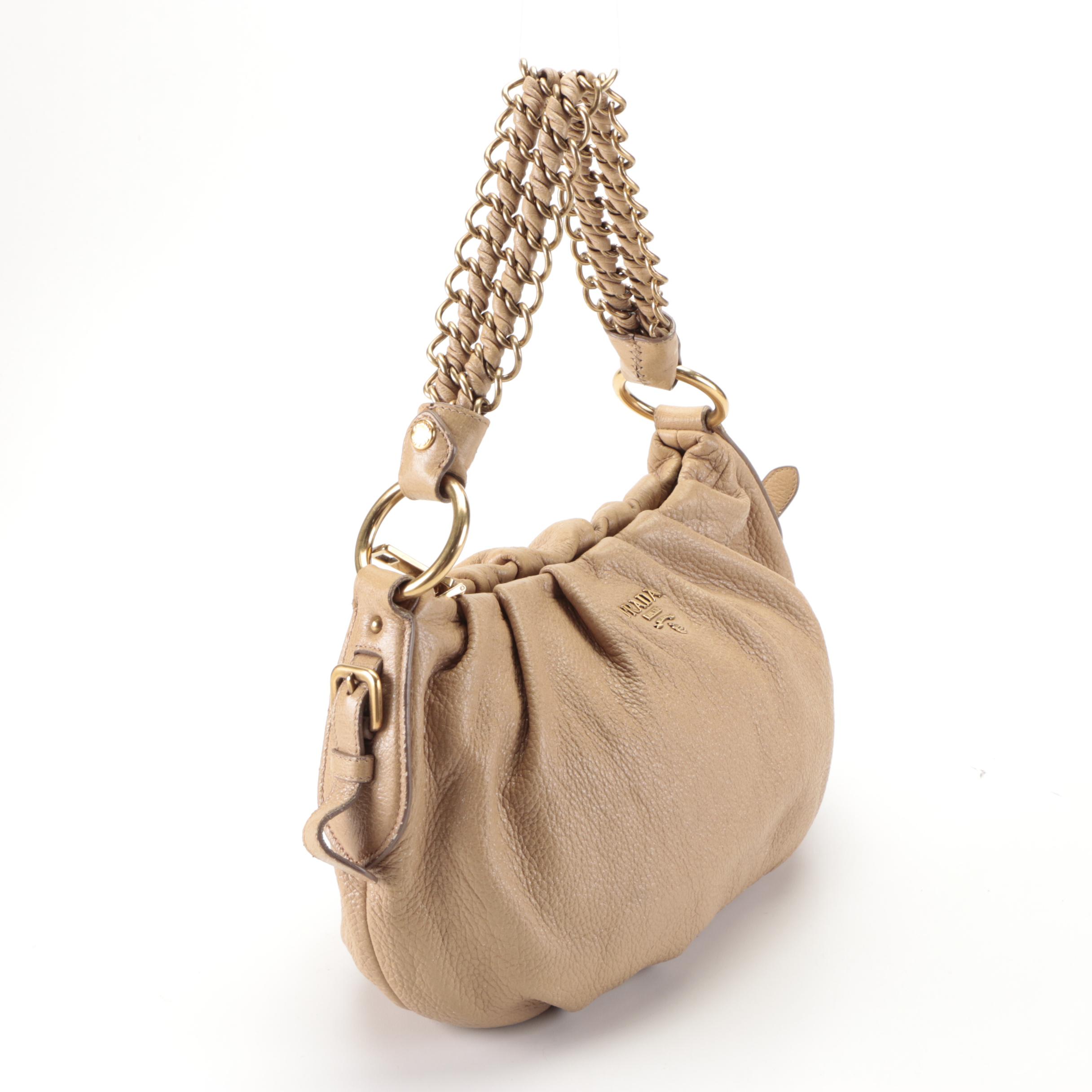 Prada Small Shoulder Bag in Dark Beige Cervo Lux Deerskin Leather