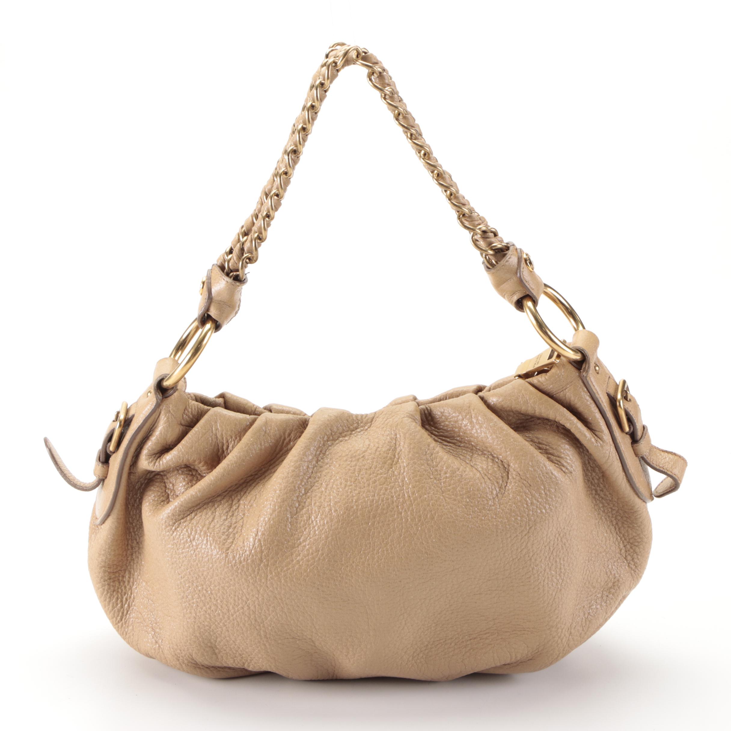 Prada Small Shoulder Bag in Dark Beige Cervo Lux Deerskin Leather