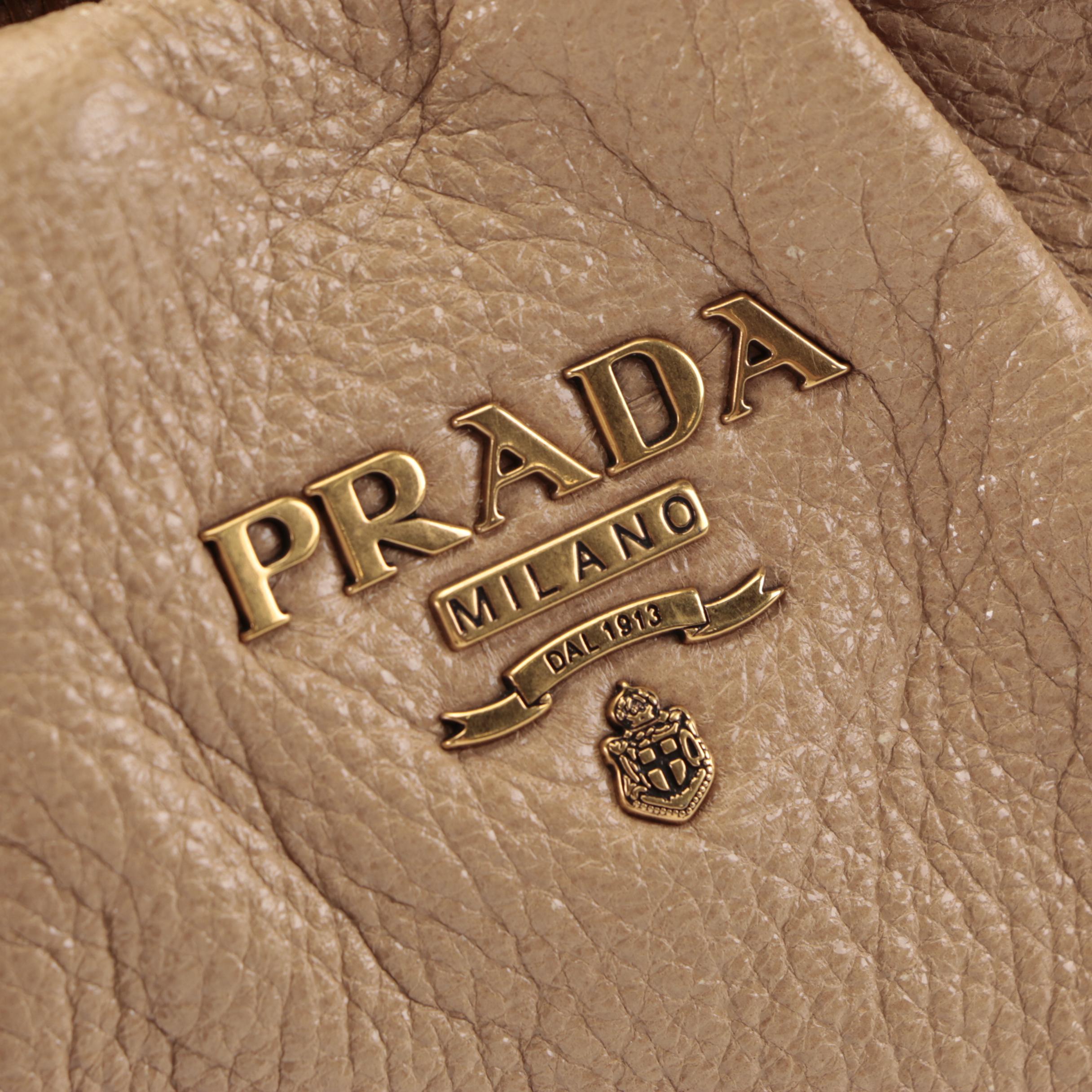 Prada Small Shoulder Bag in Dark Beige Cervo Lux Deerskin Leather
