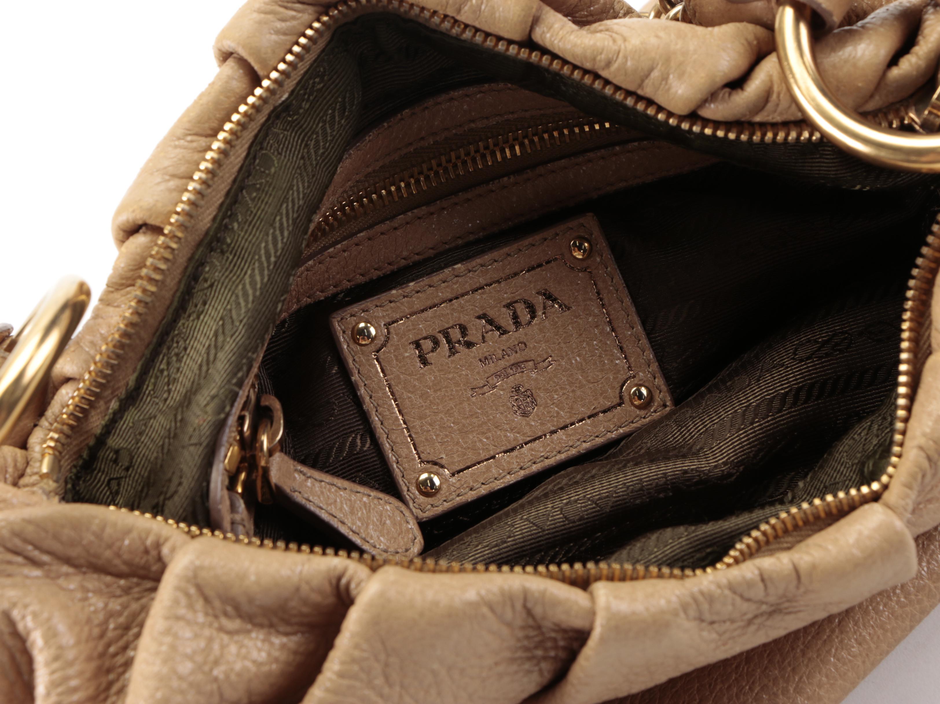 Prada Small Shoulder Bag in Dark Beige Cervo Lux Deerskin Leather