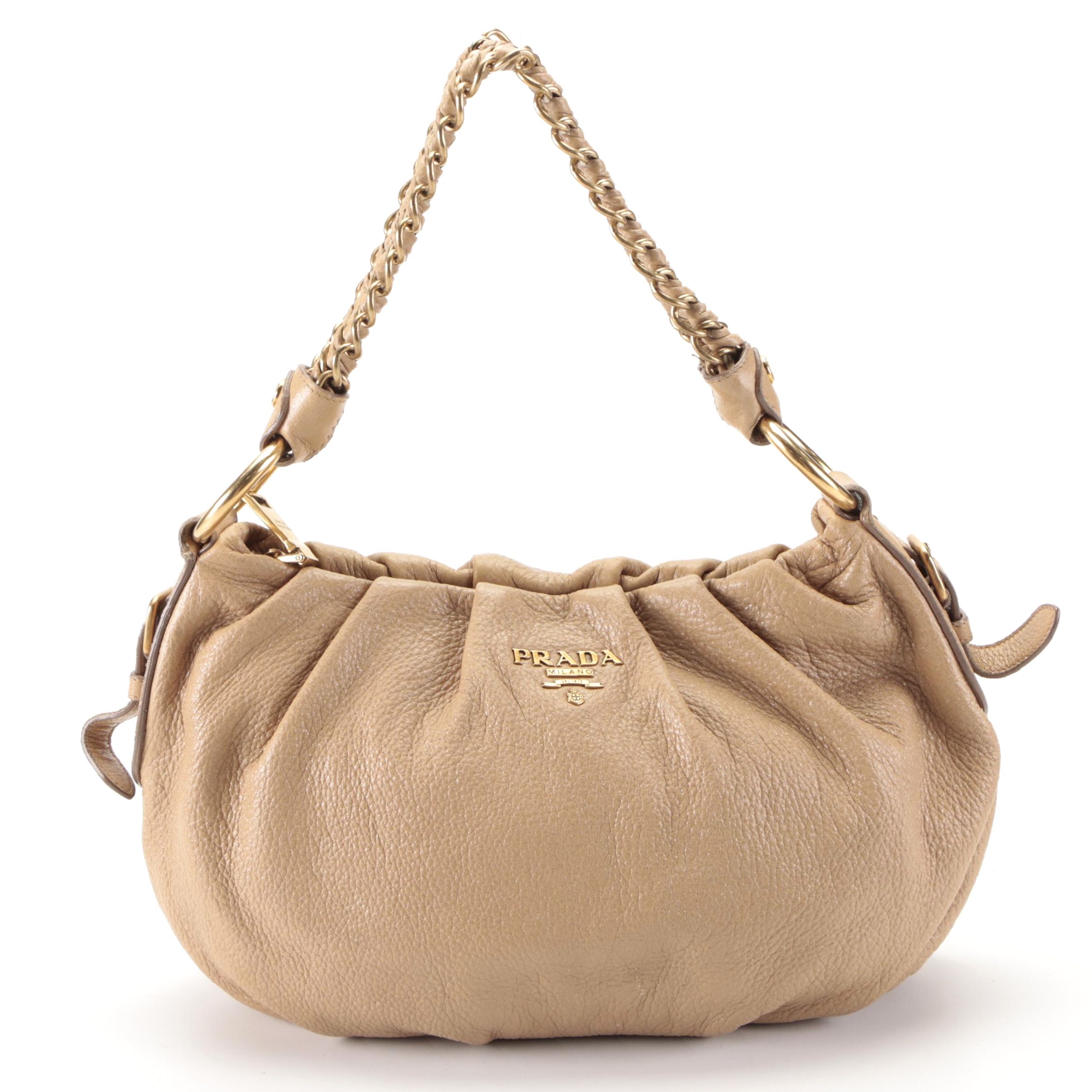 Prada Small Shoulder Bag in Dark Beige Cervo Lux Deerskin Leather