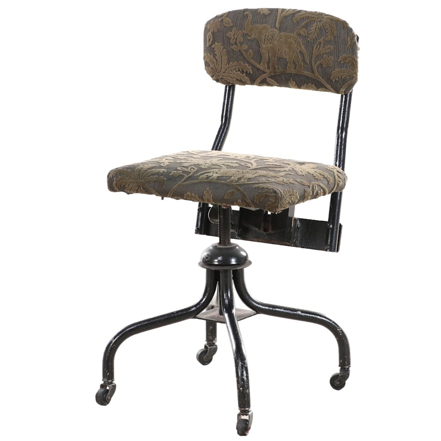 Industrial Painted Metal Rolling Work Chair, Early 20th Century